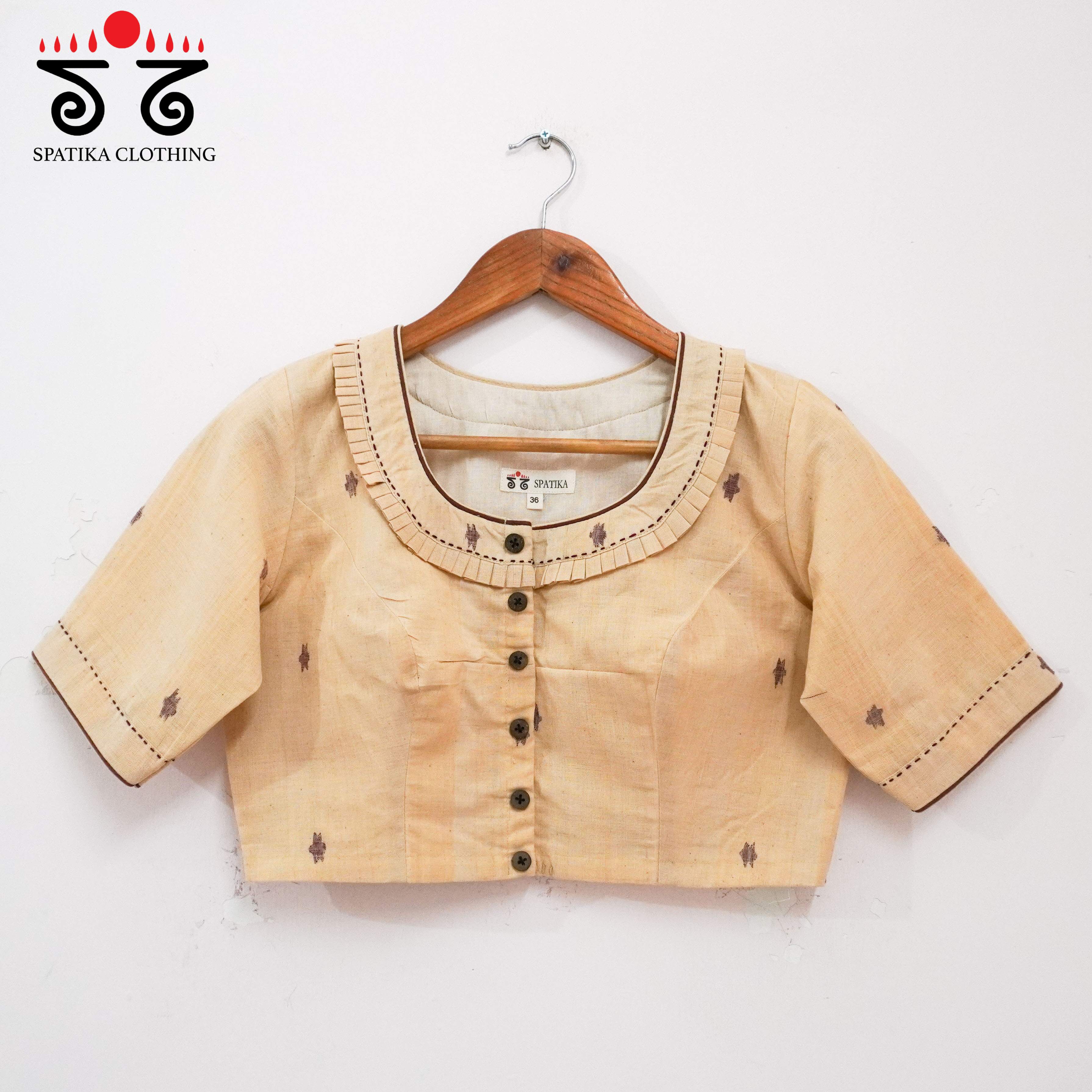 The Frilled Beige Jamdhani Blouse