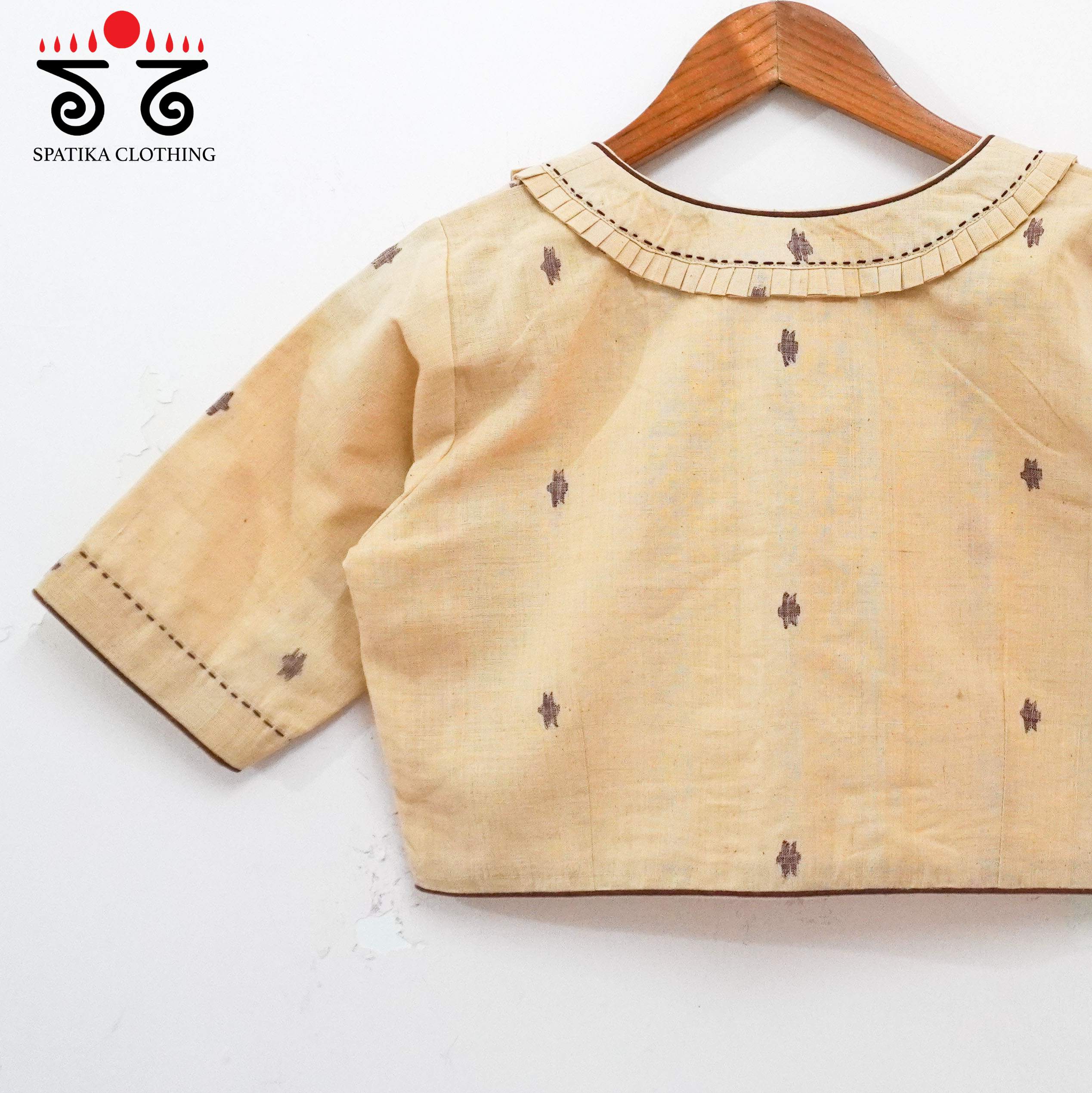 The Frilled Beige Jamdhani Blouse