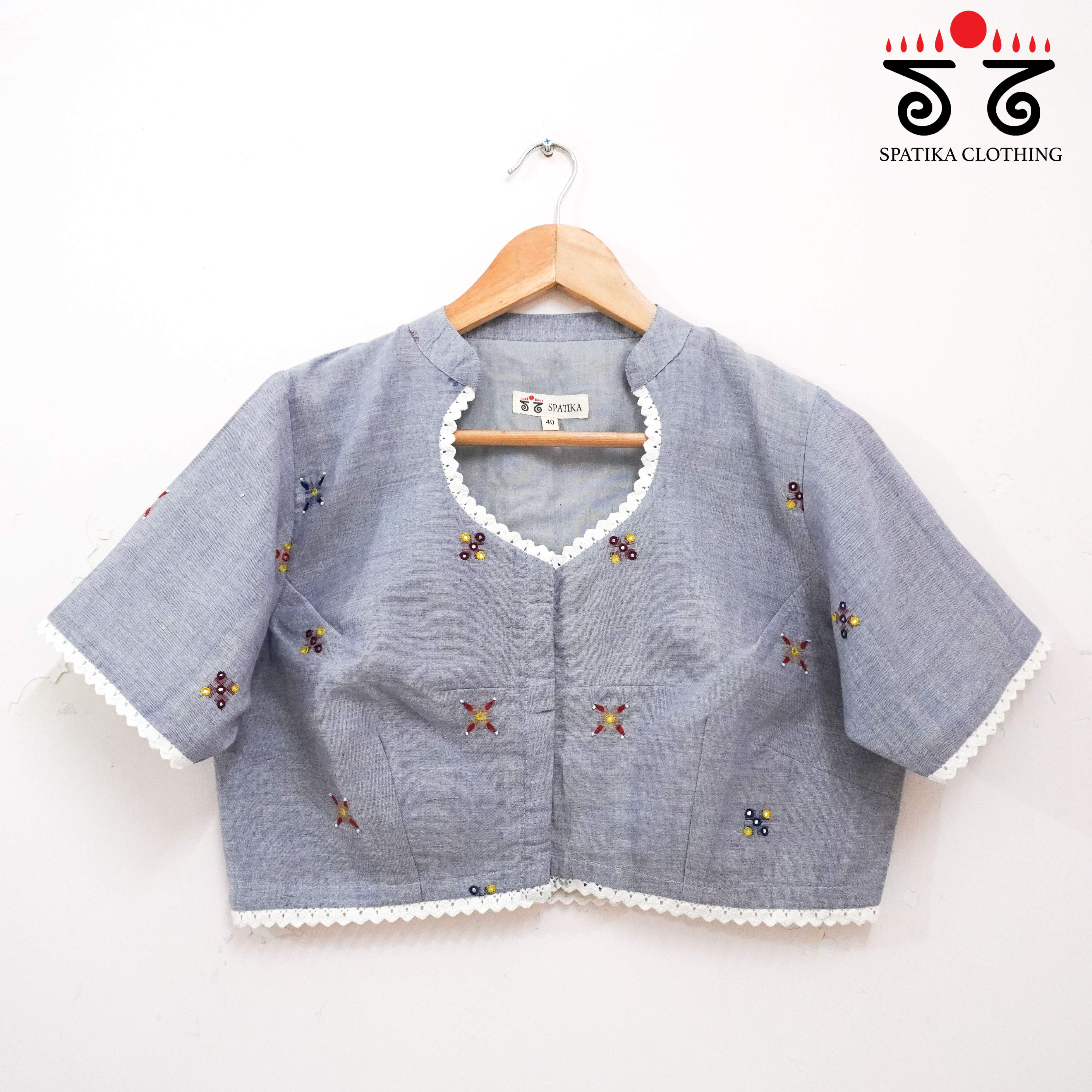 Grey Jamdhani Lace Blouse