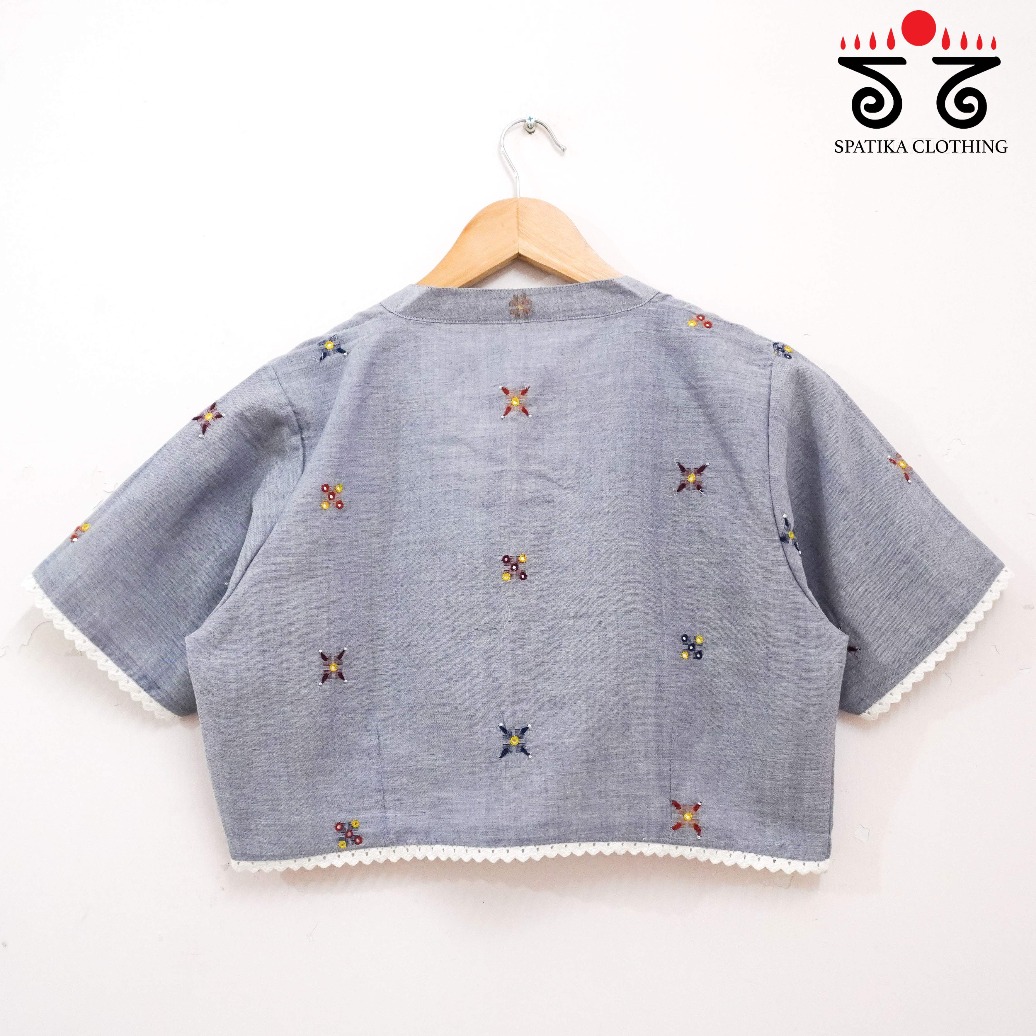 Grey Jamdhani Lace Blouse