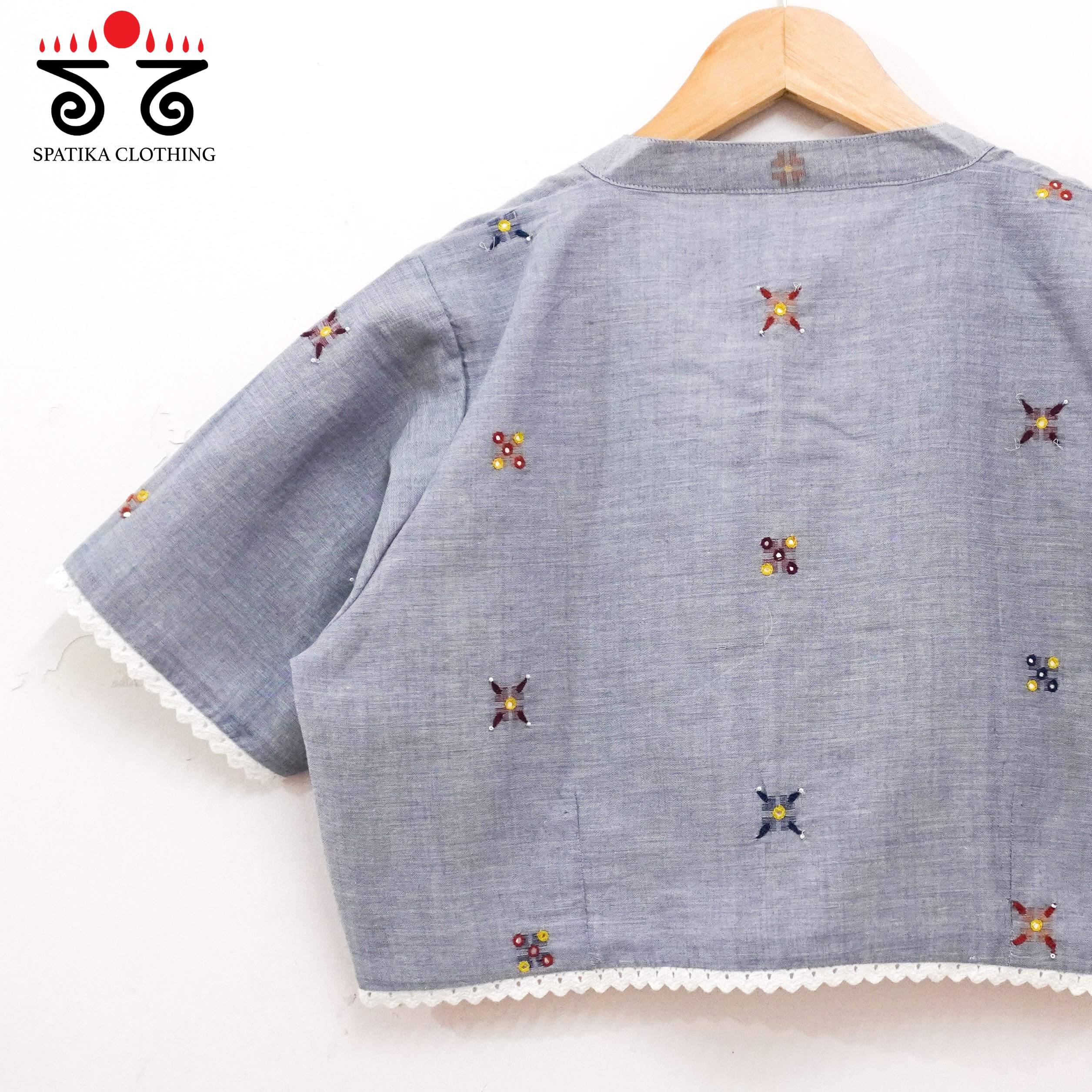 Grey Jamdhani Lace Blouse