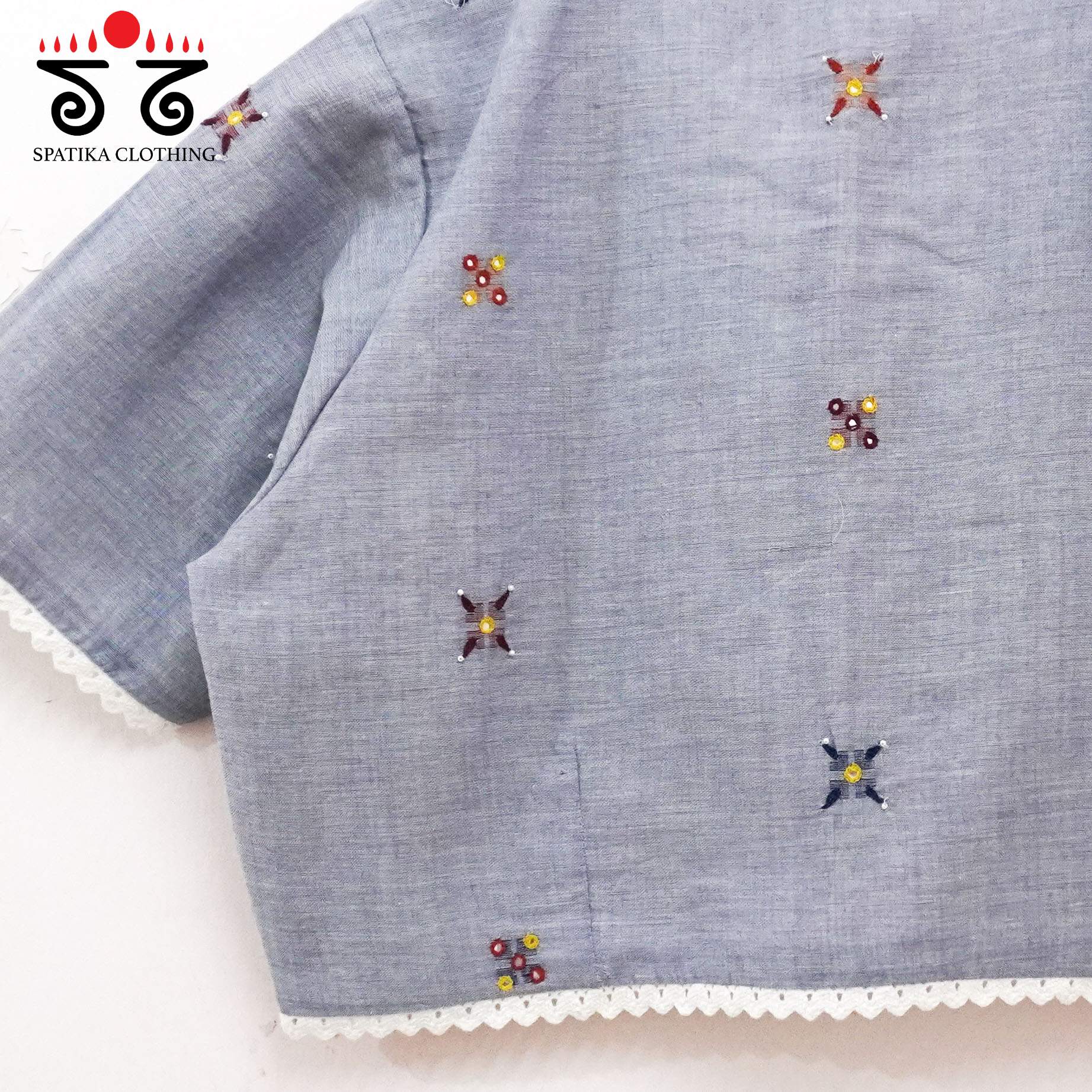 Grey Jamdhani Lace Blouse