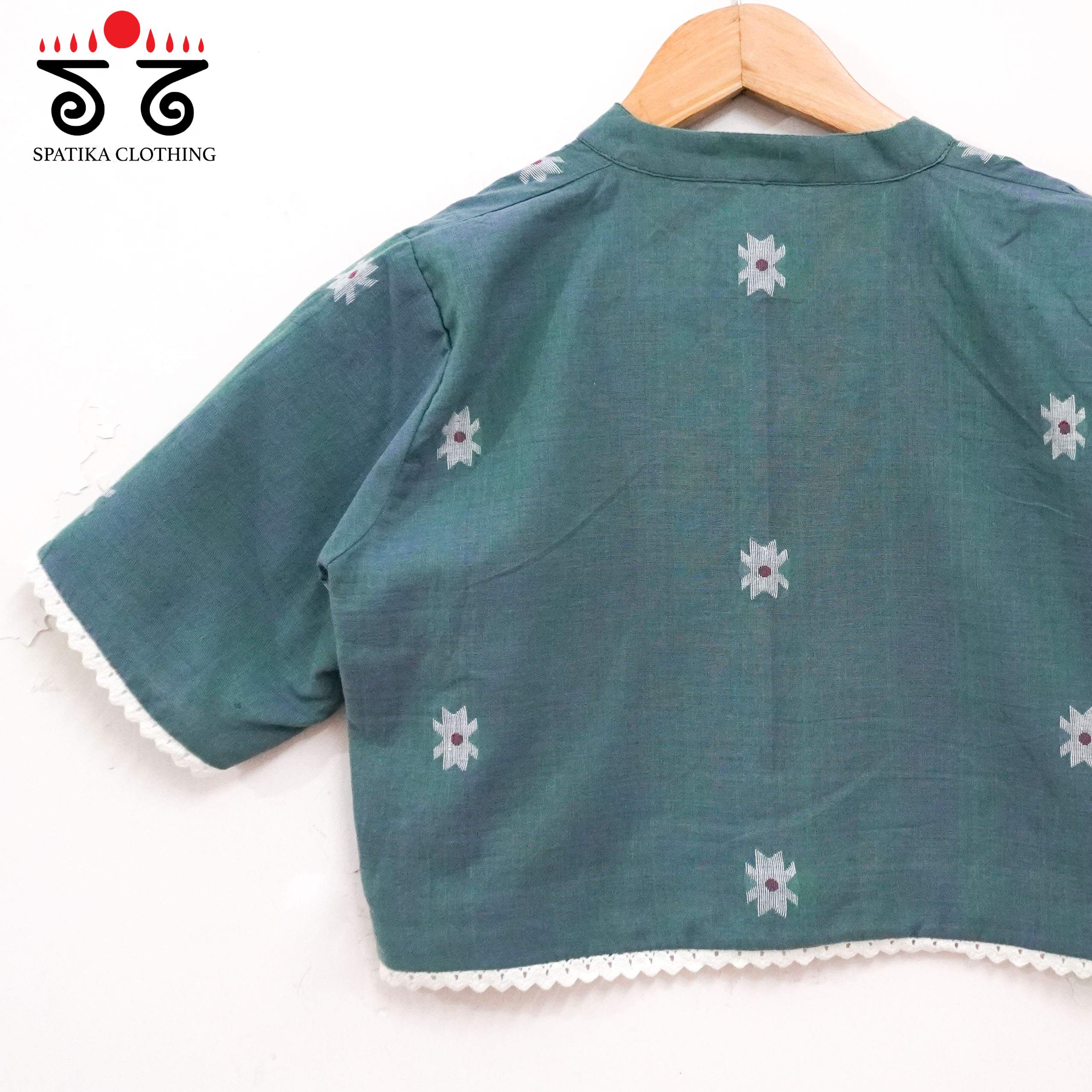 Blue & Green Dual Tone Jamdhani Lace Blouse