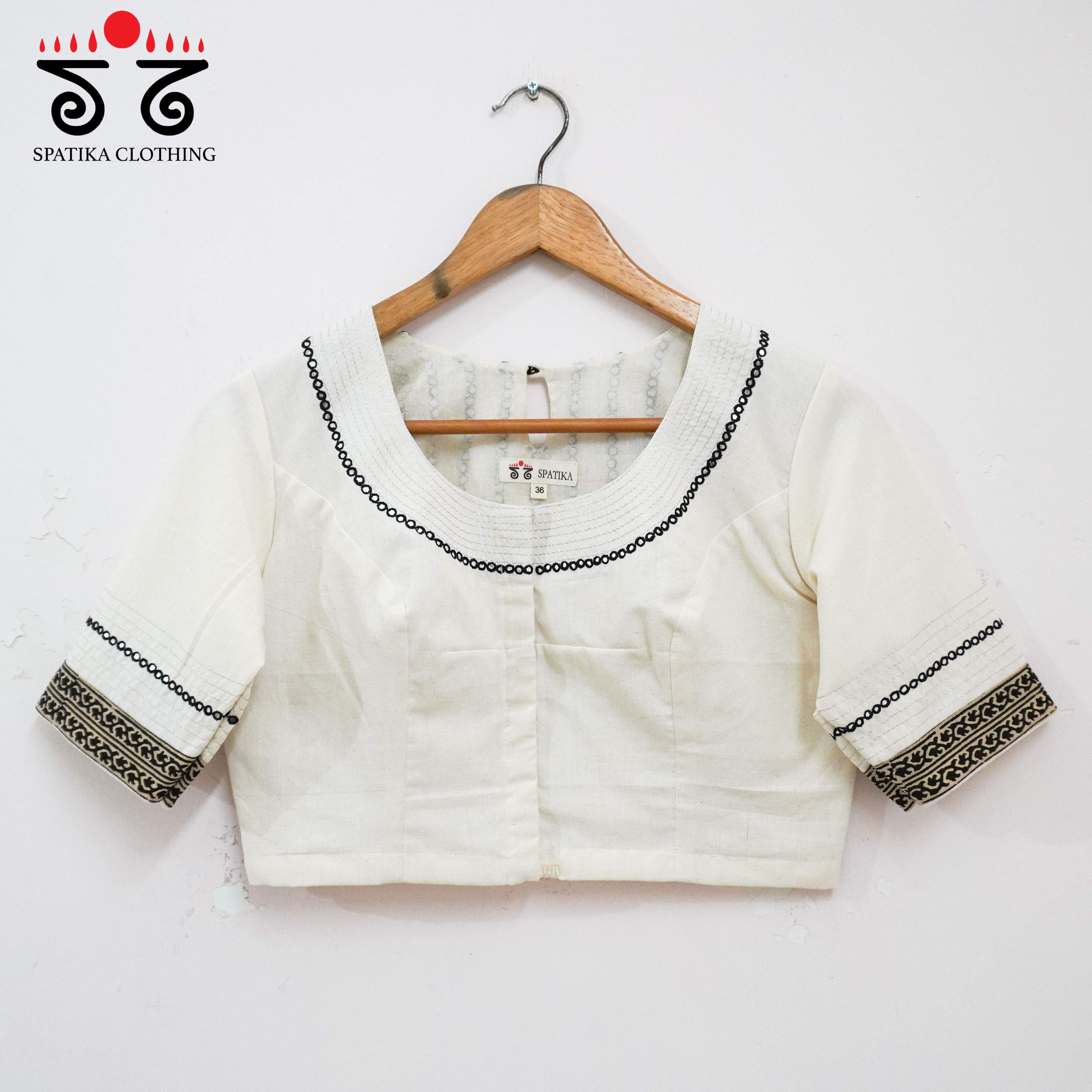 White Mirror Work Hand embroidered Blouse