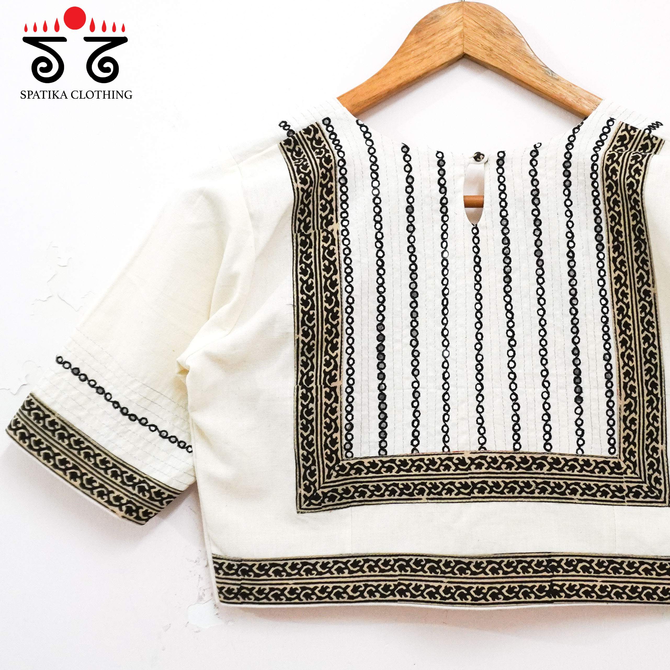 White Mirror Work Hand embroidered Blouse