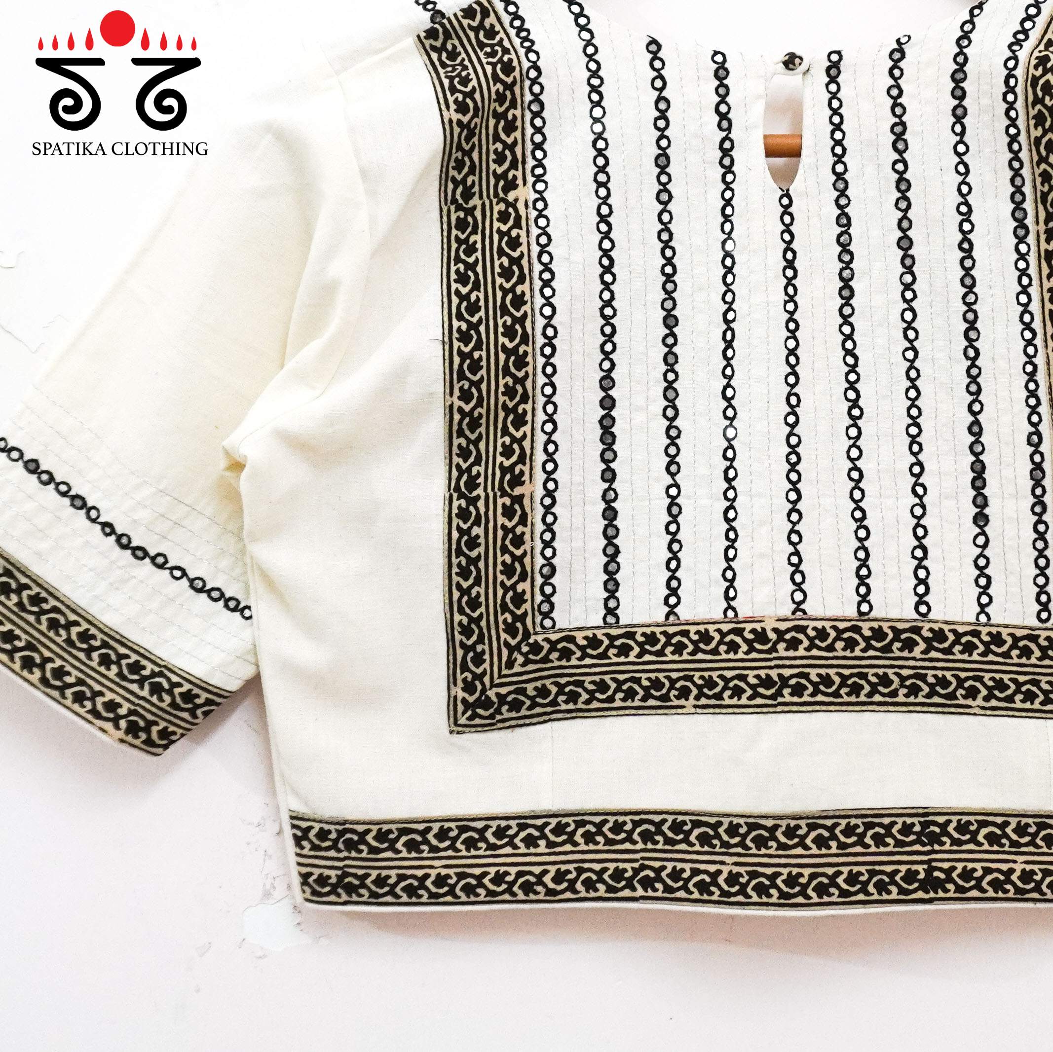 White Mirror Work Hand embroidered Blouse