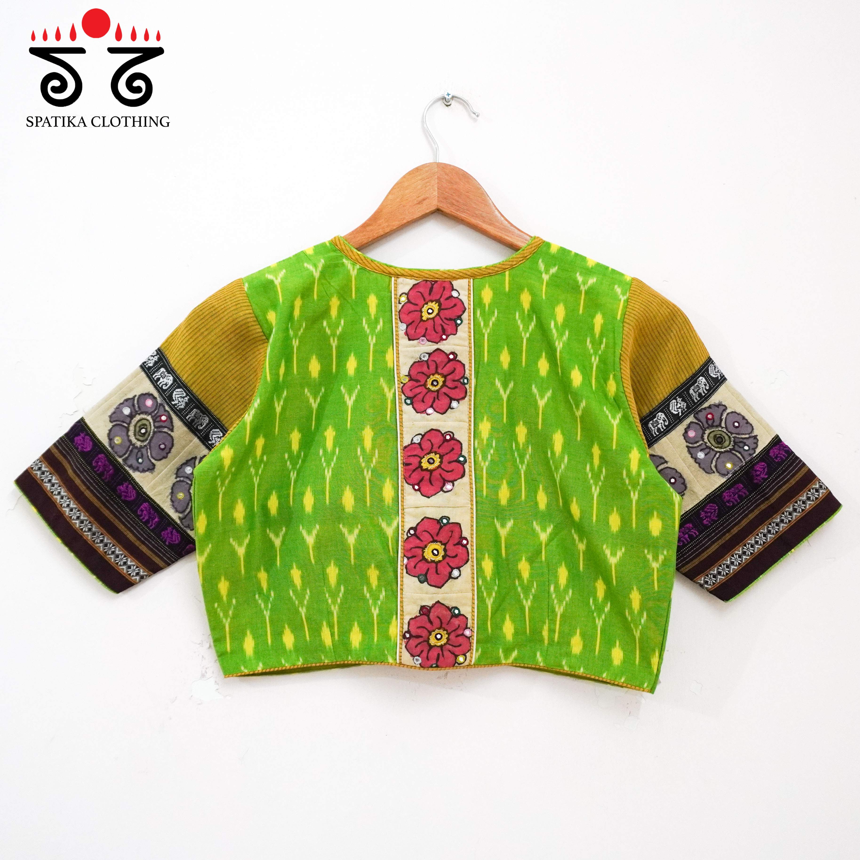 Green & Yellow Ikat - Pen Kalamkari Handcrafted Blouse