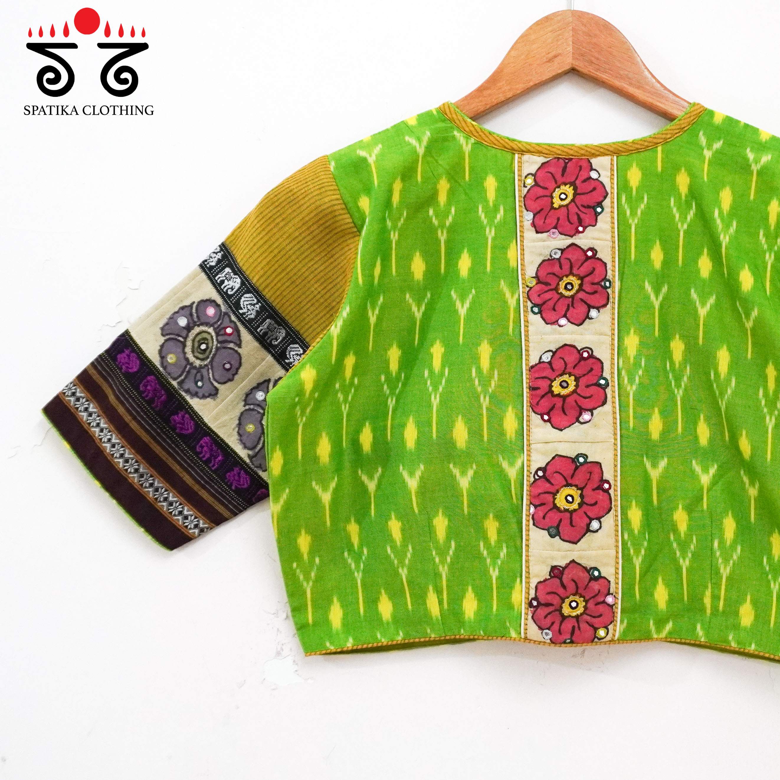 Green & Yellow Ikat - Pen Kalamkari Handcrafted Blouse
