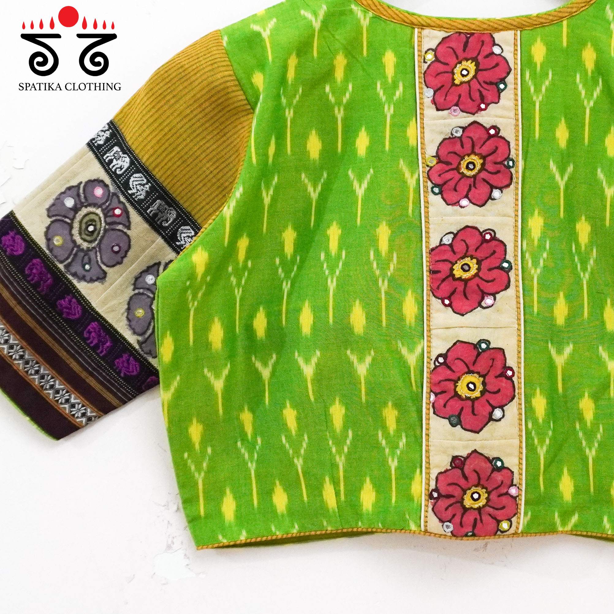 Green & Yellow Ikat - Pen Kalamkari Handcrafted Blouse