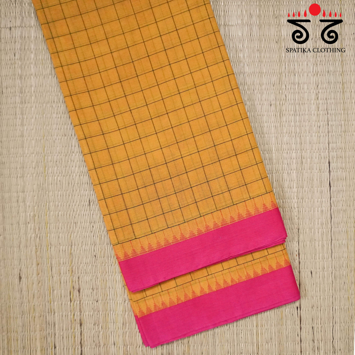 Yellow & Pink Ponduru Handspun Cotton Saree