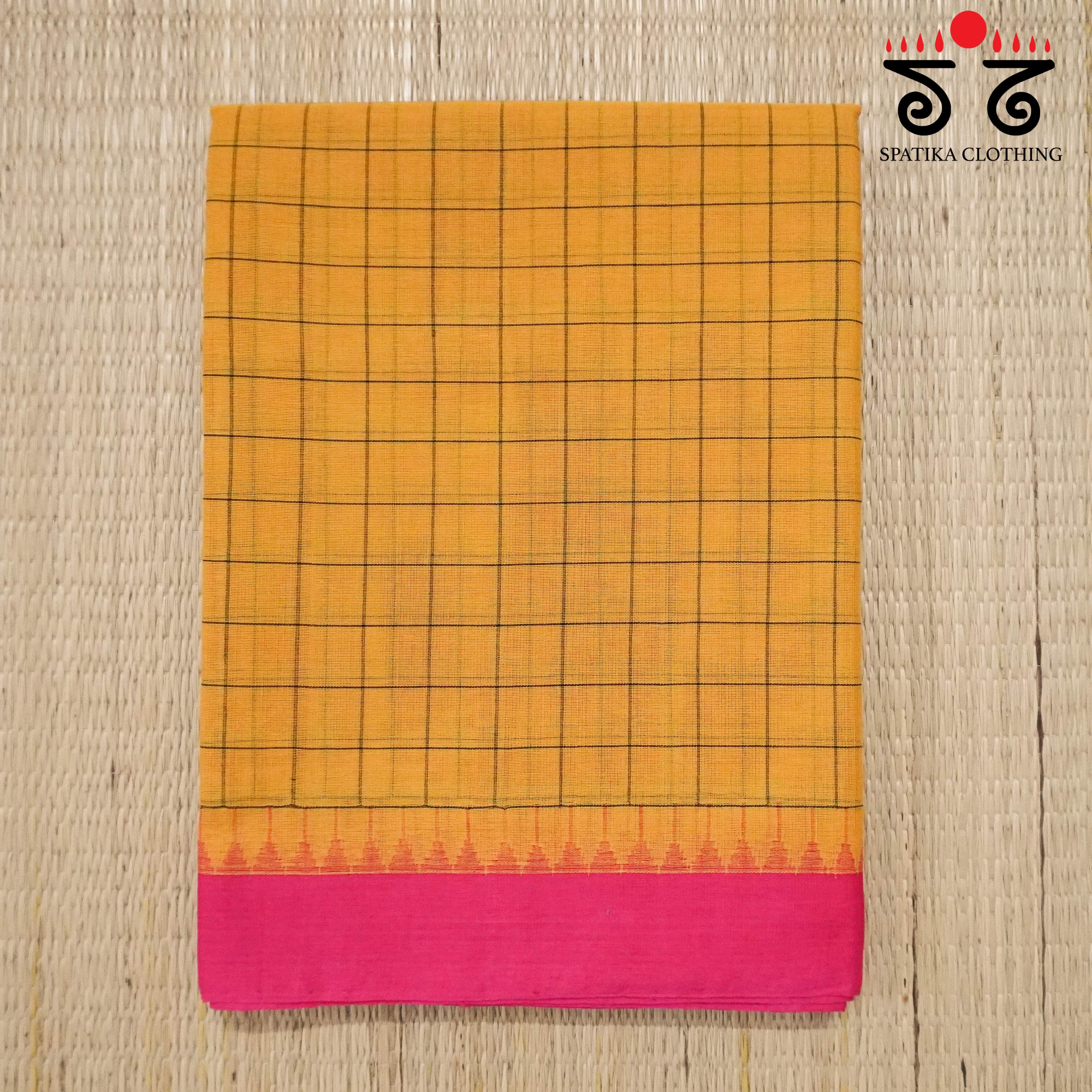 Yellow & Pink Ponduru Handspun Cotton Saree
