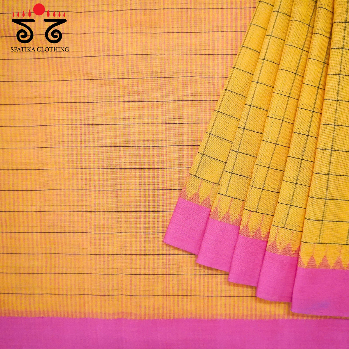 Yellow & Pink Ponduru Handspun Cotton Saree
