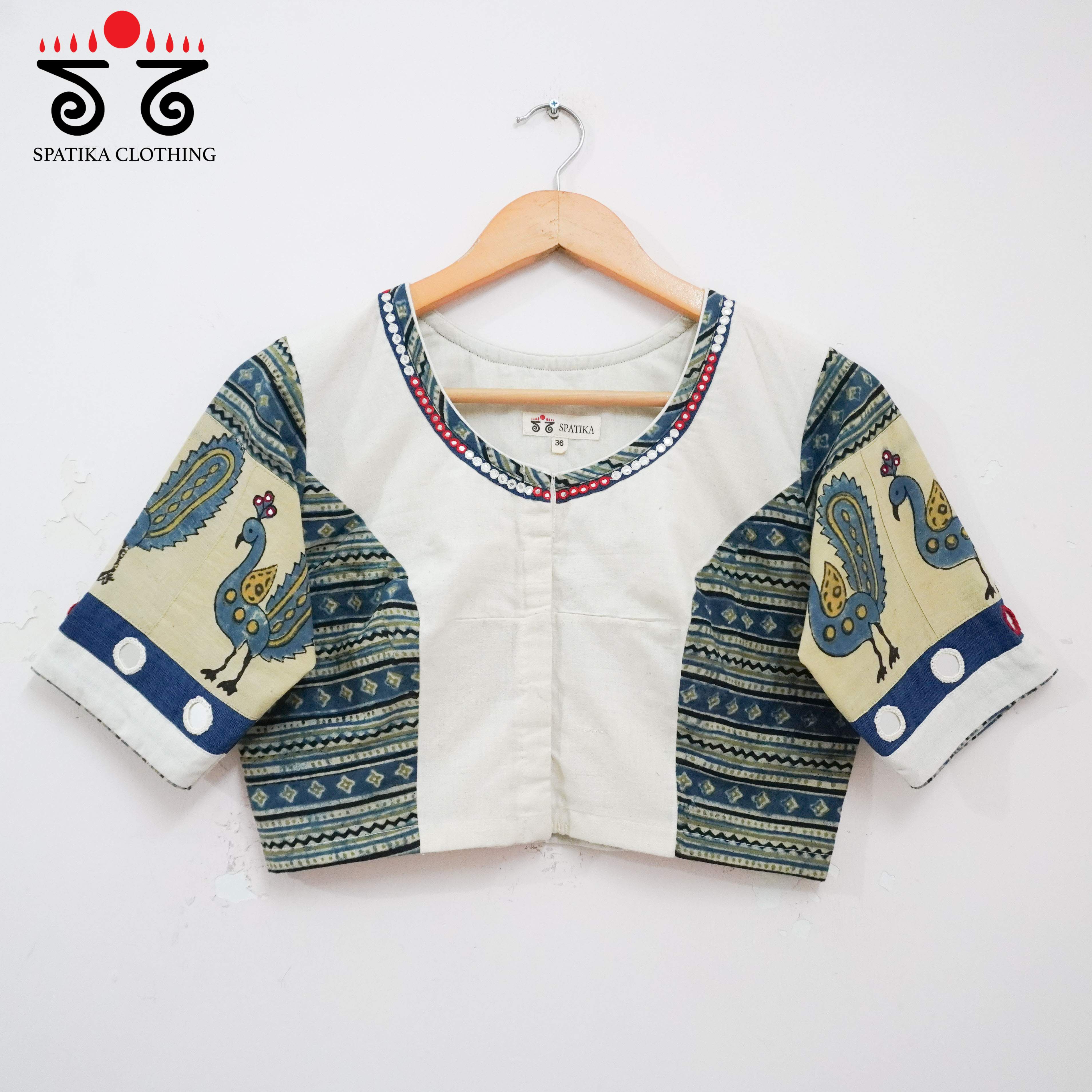 The Morni - White & Blue Mirror work Blouse