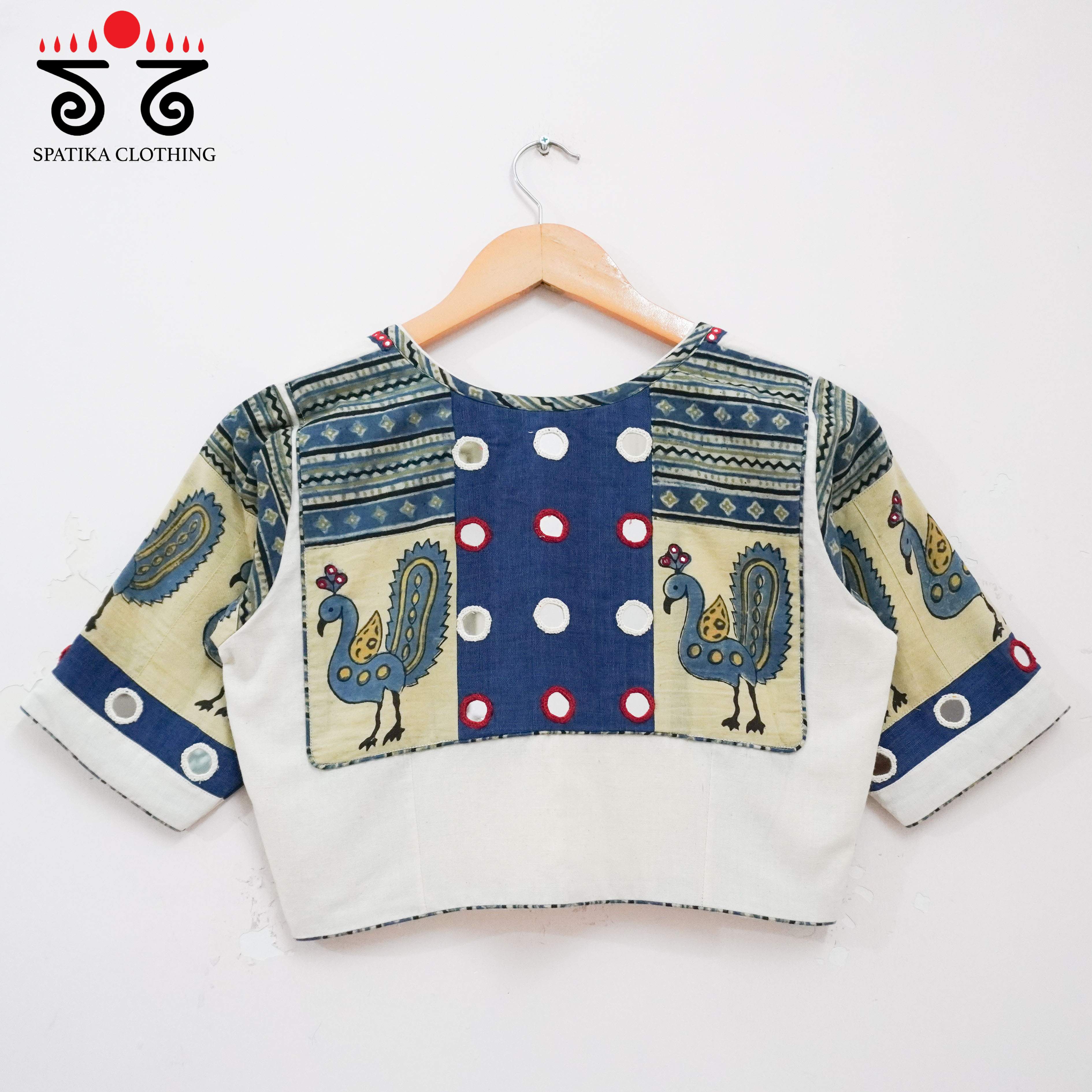 The Morni - White & Blue Mirror work Blouse