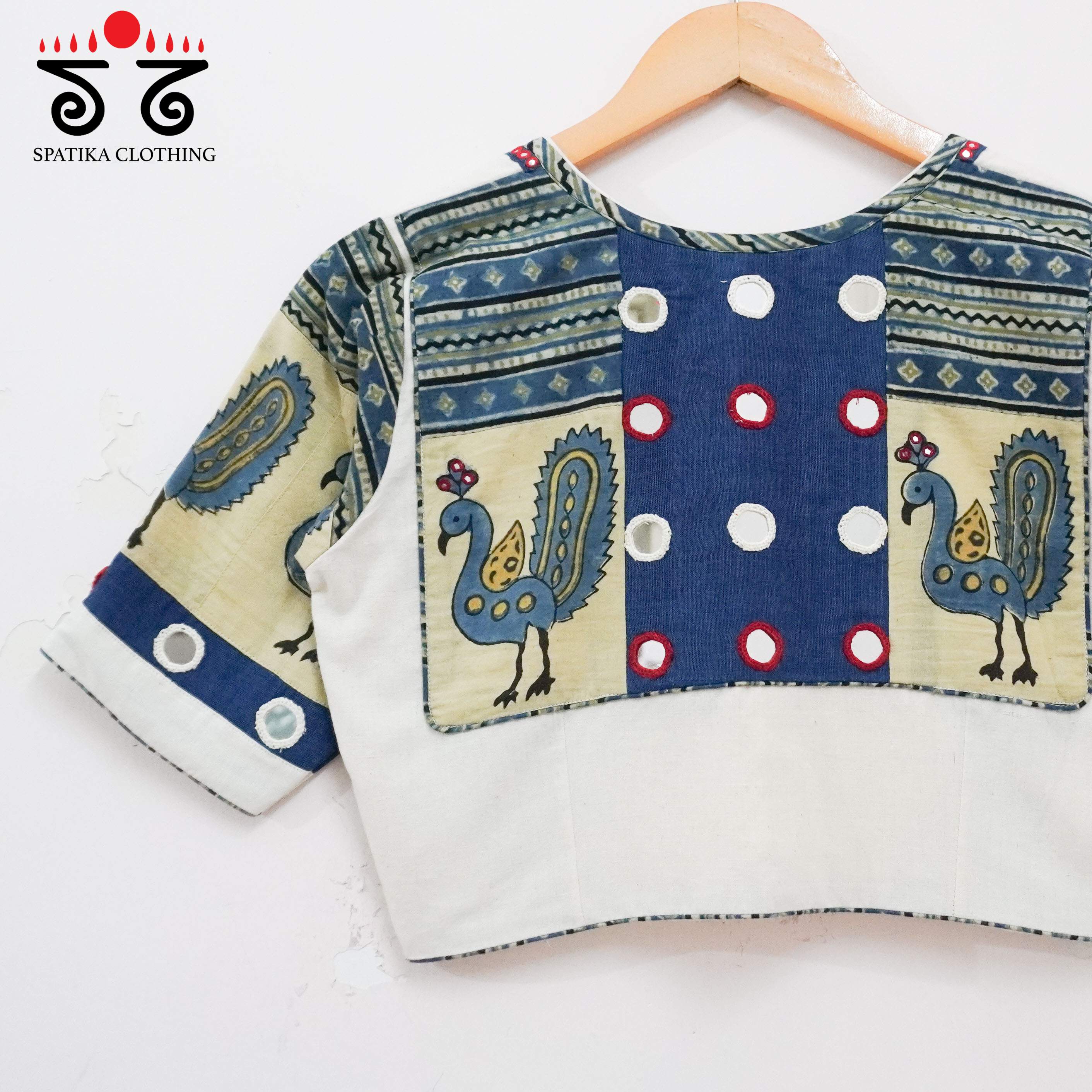 The Morni - White & Blue Mirror work Blouse