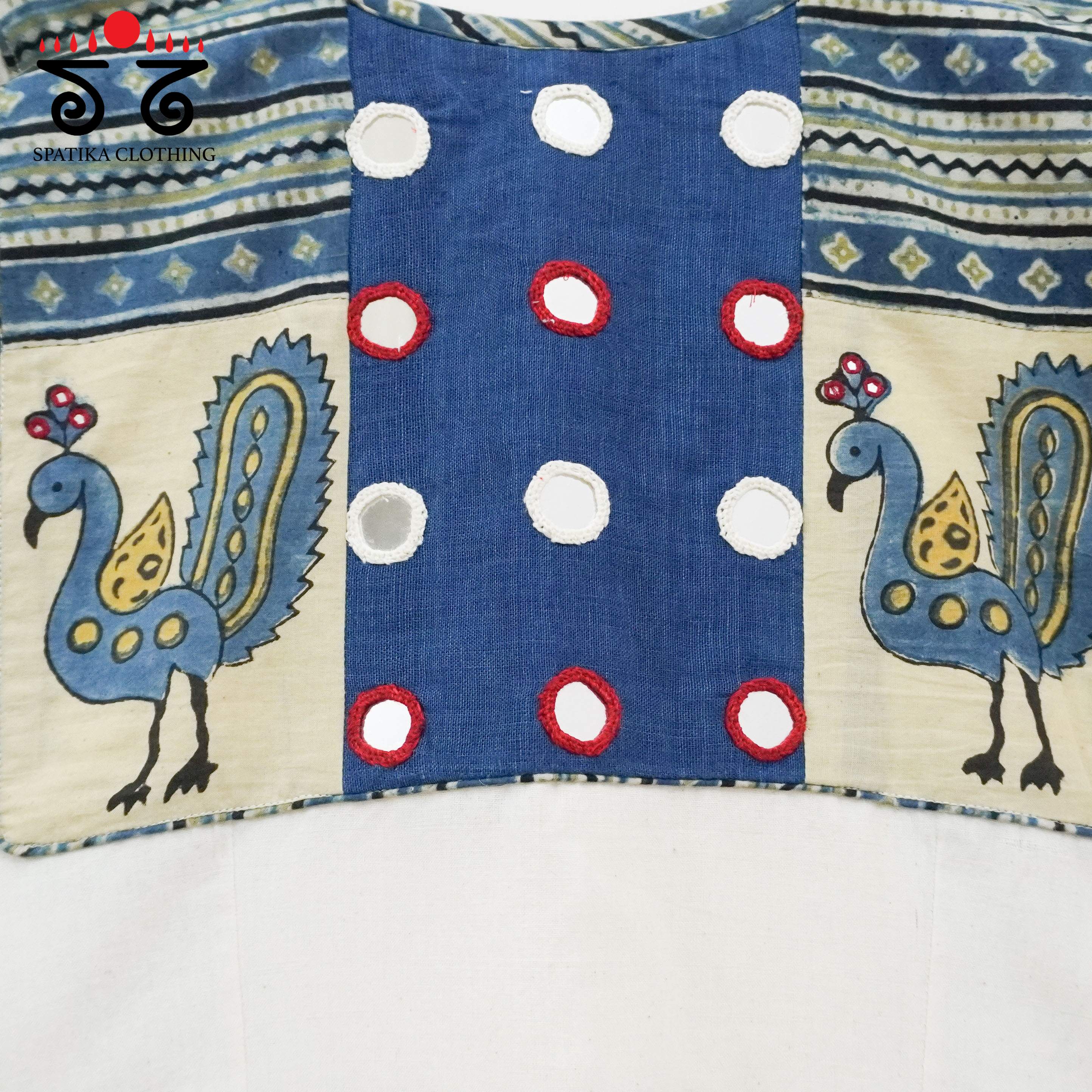 The Morni - White & Blue Mirror work Blouse