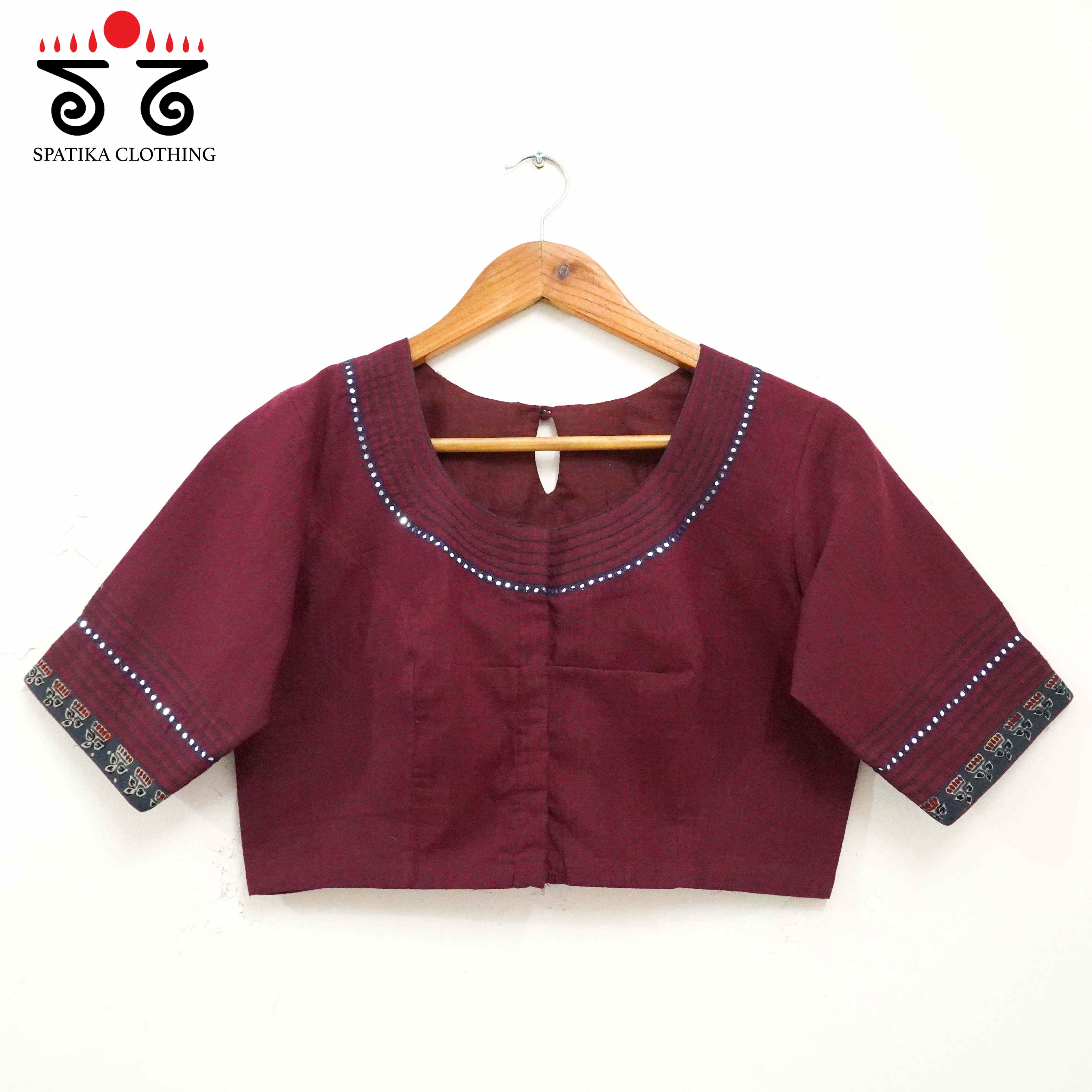 Maroon Mirror Work Hand embroidered Blouse