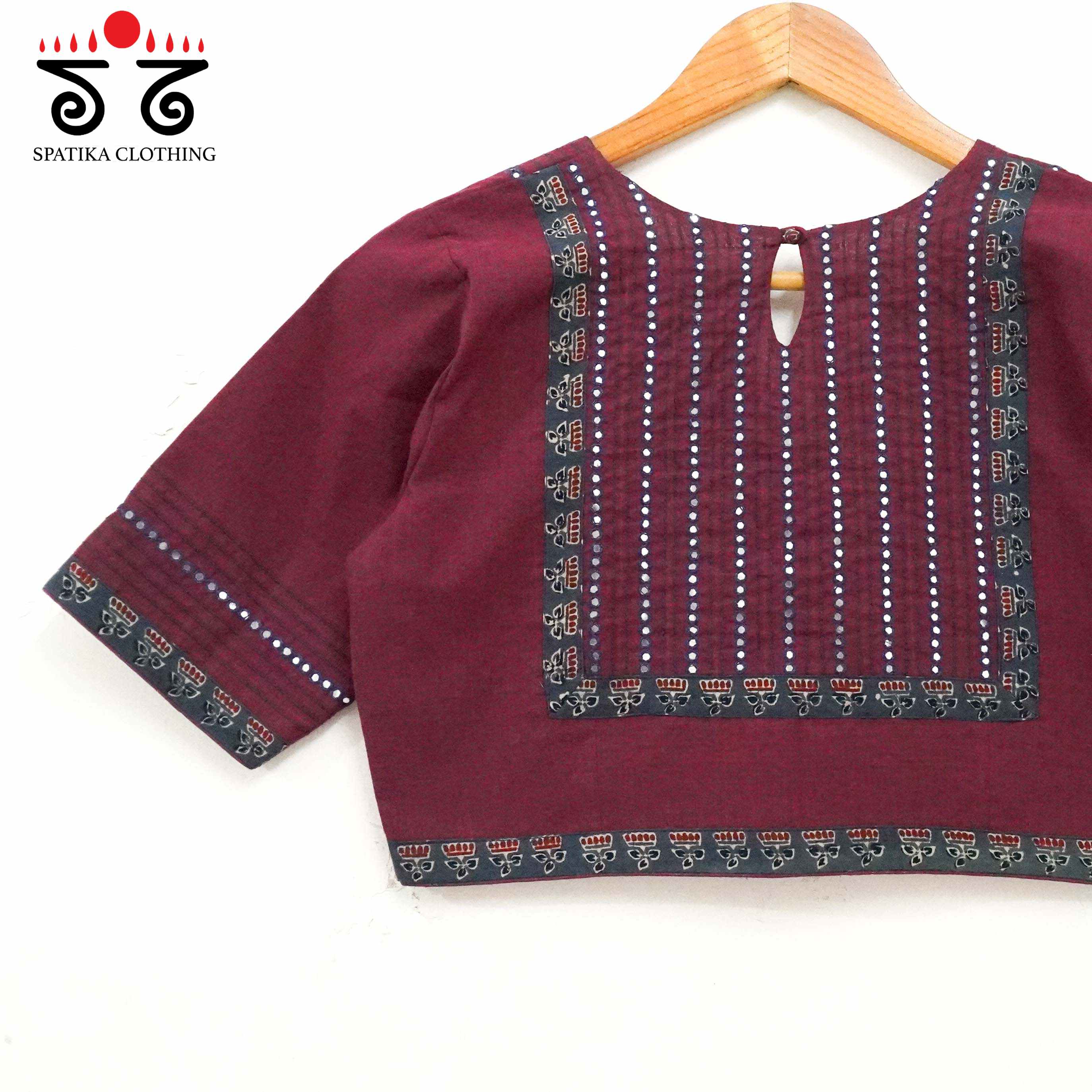Maroon Mirror Work Hand embroidered Blouse