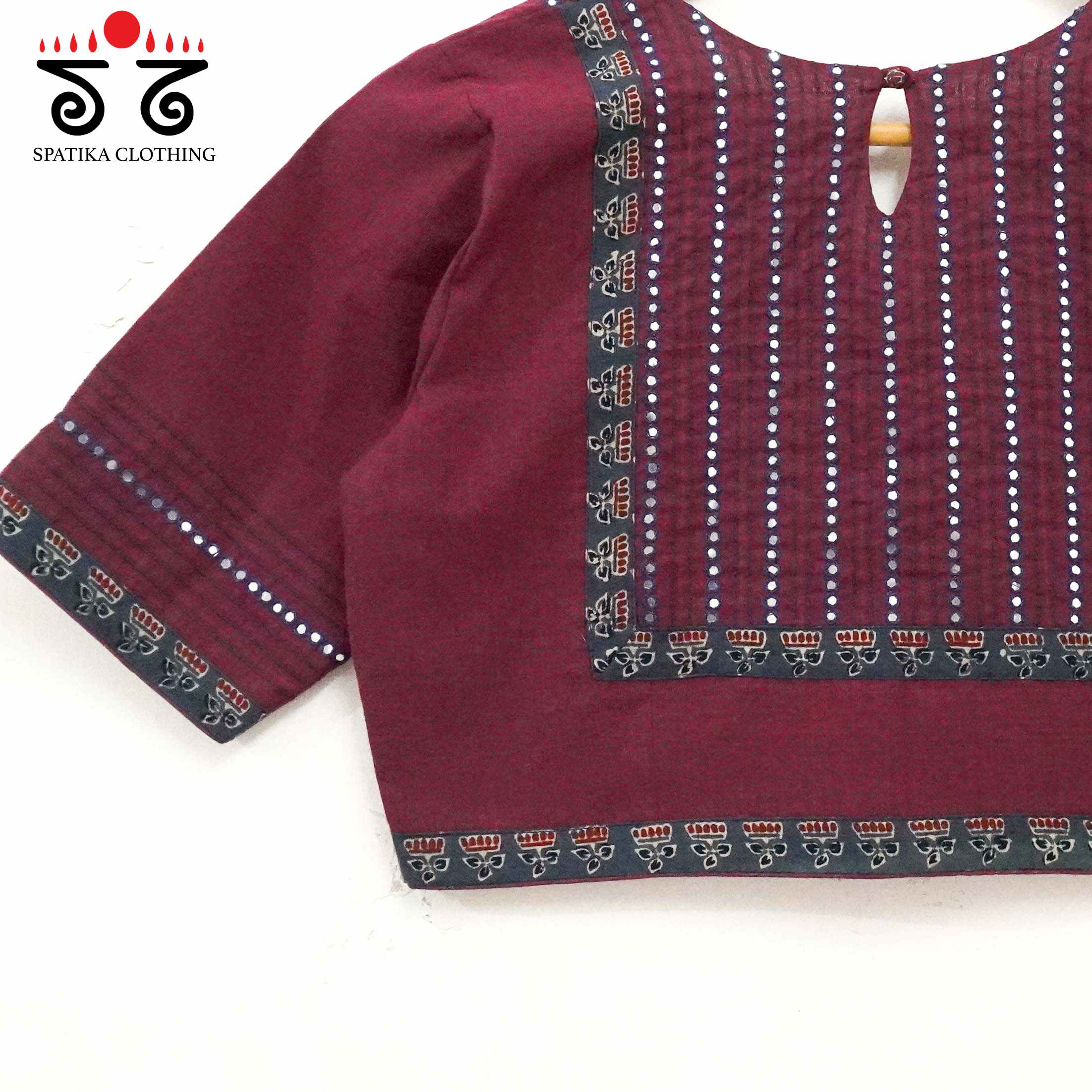 Maroon Mirror Work Hand embroidered Blouse