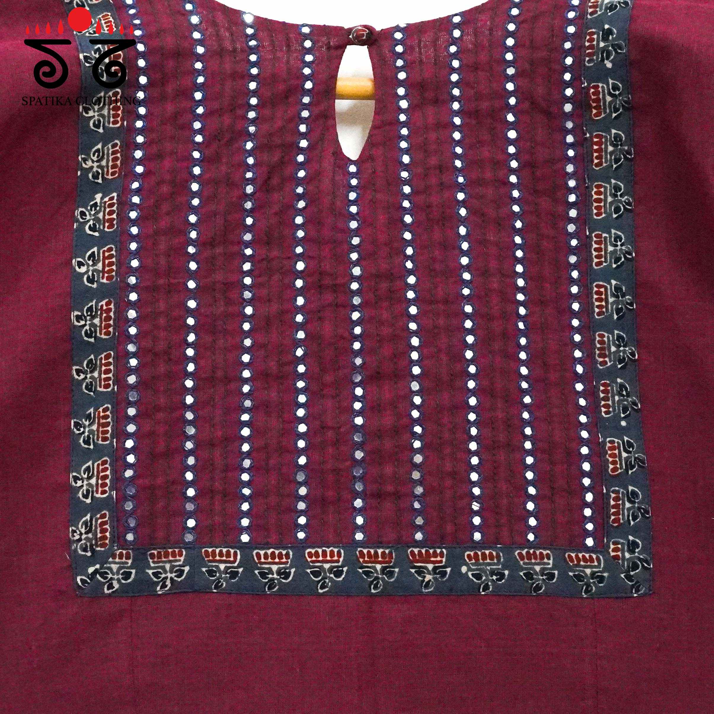 Maroon Mirror Work Hand embroidered Blouse
