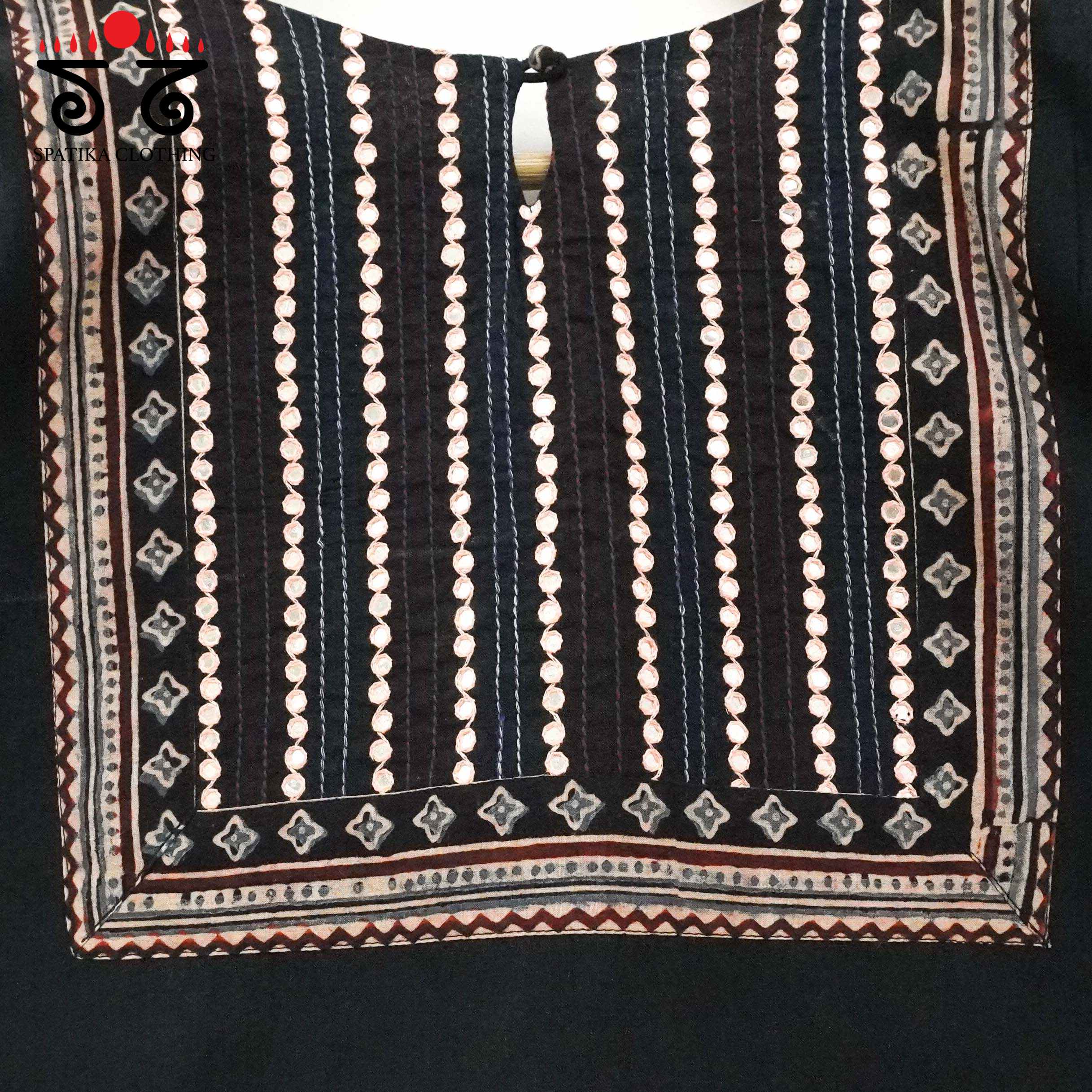 Black & Peach Mirror Work Hand embroidered Blouse