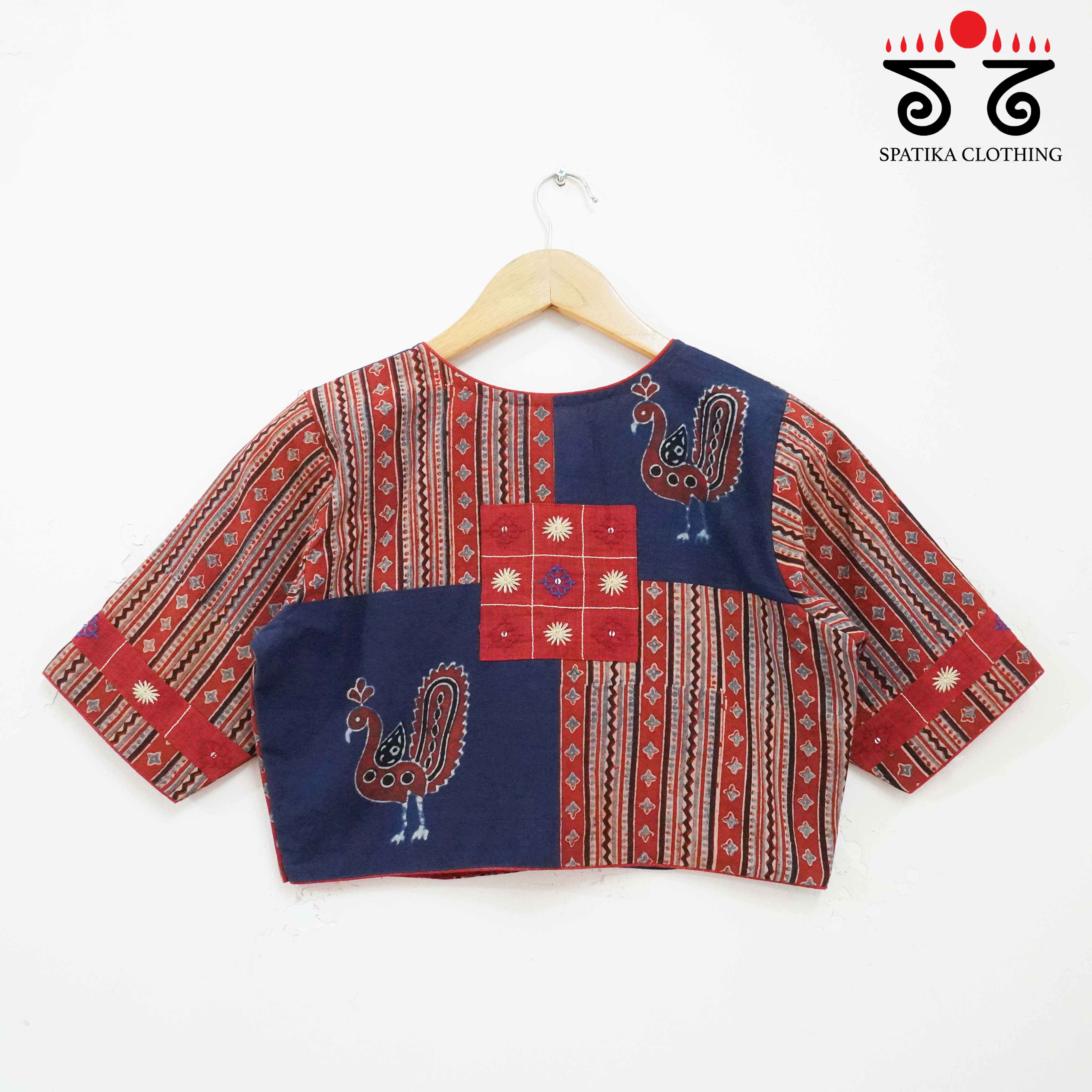 Red & Blue Morni Collage-Handcrafted Blouse