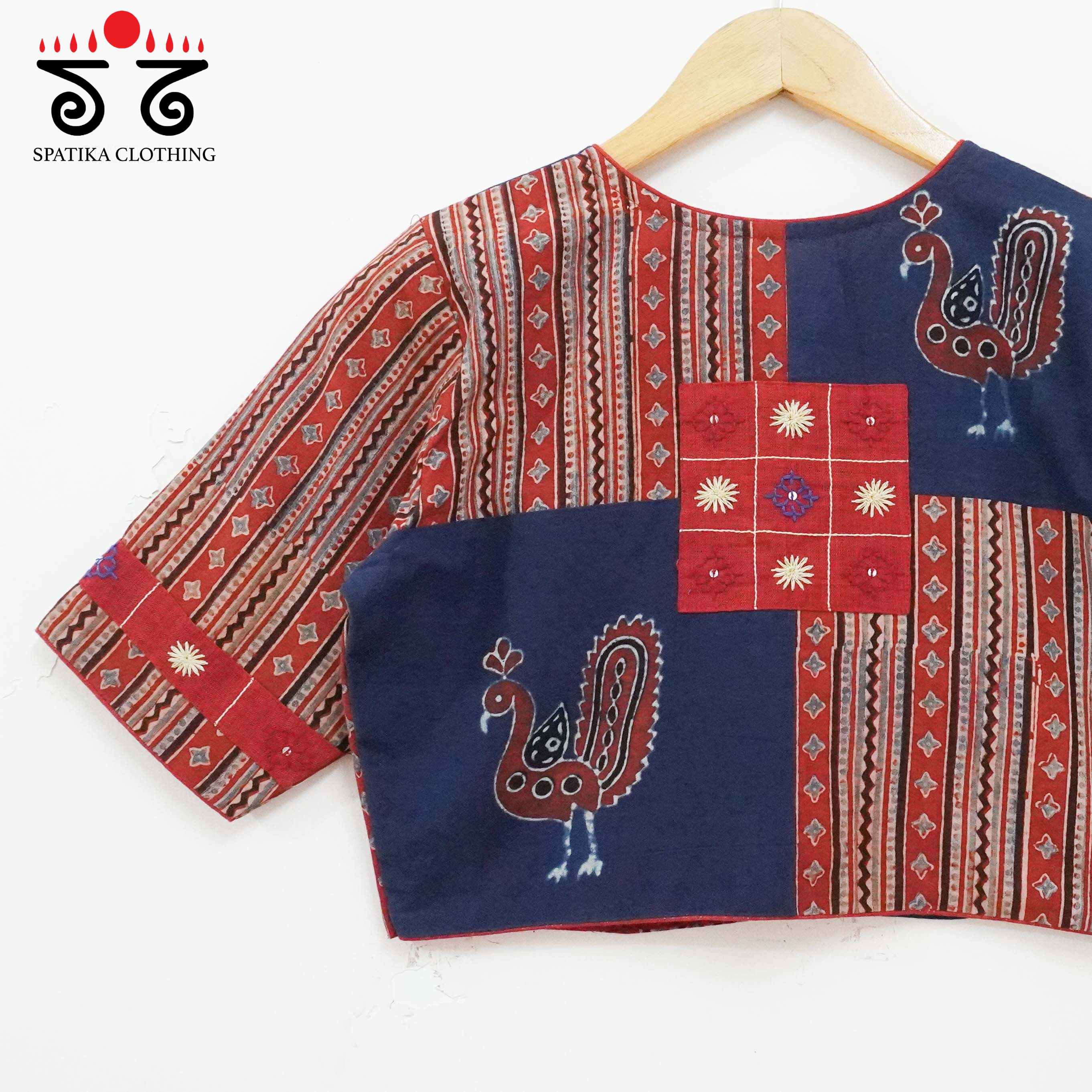 Red & Blue Morni Collage-Handcrafted Blouse