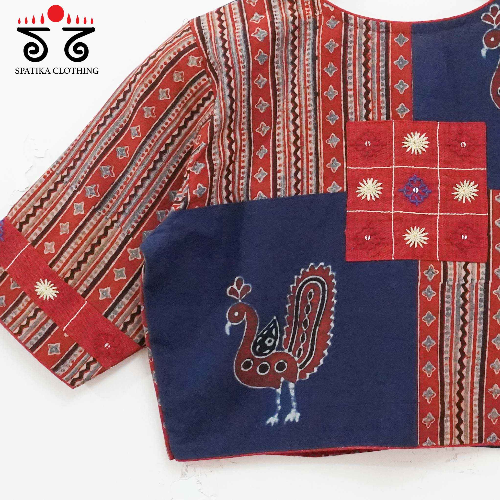 Red & Blue Morni Collage-Handcrafted Blouse