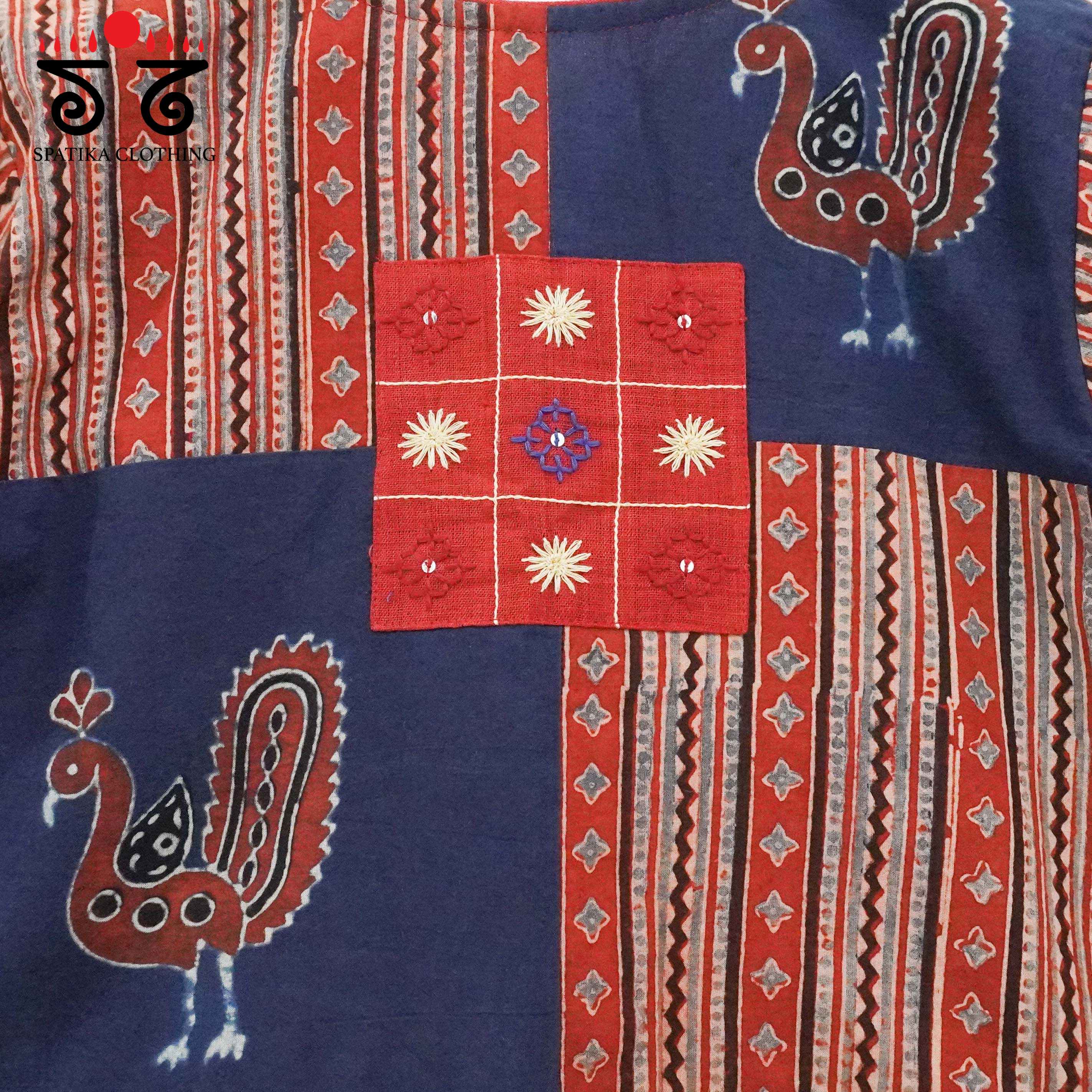 Red & Blue Morni Collage-Handcrafted Blouse