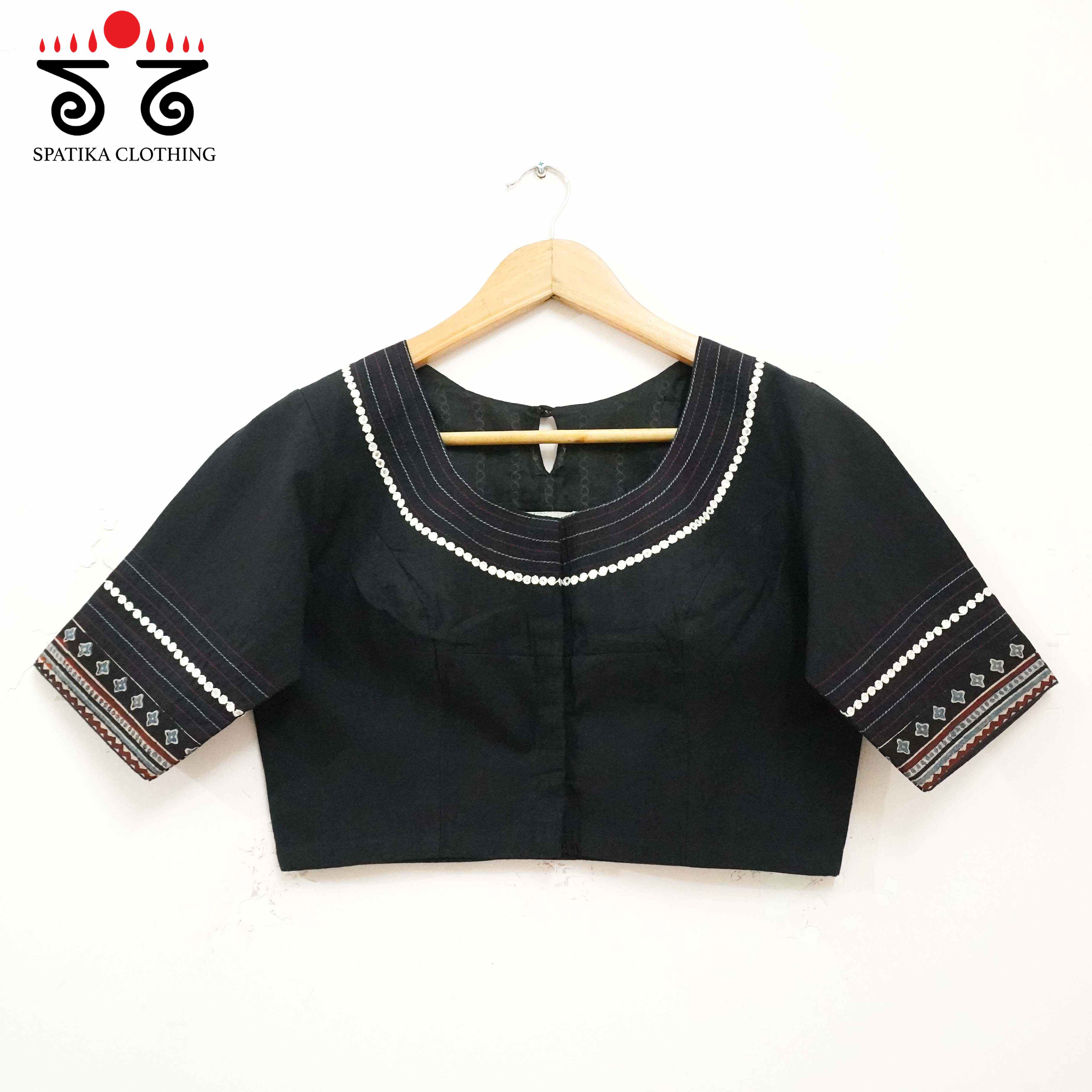 Black & White Mirror Work Hand embroidered Blouse