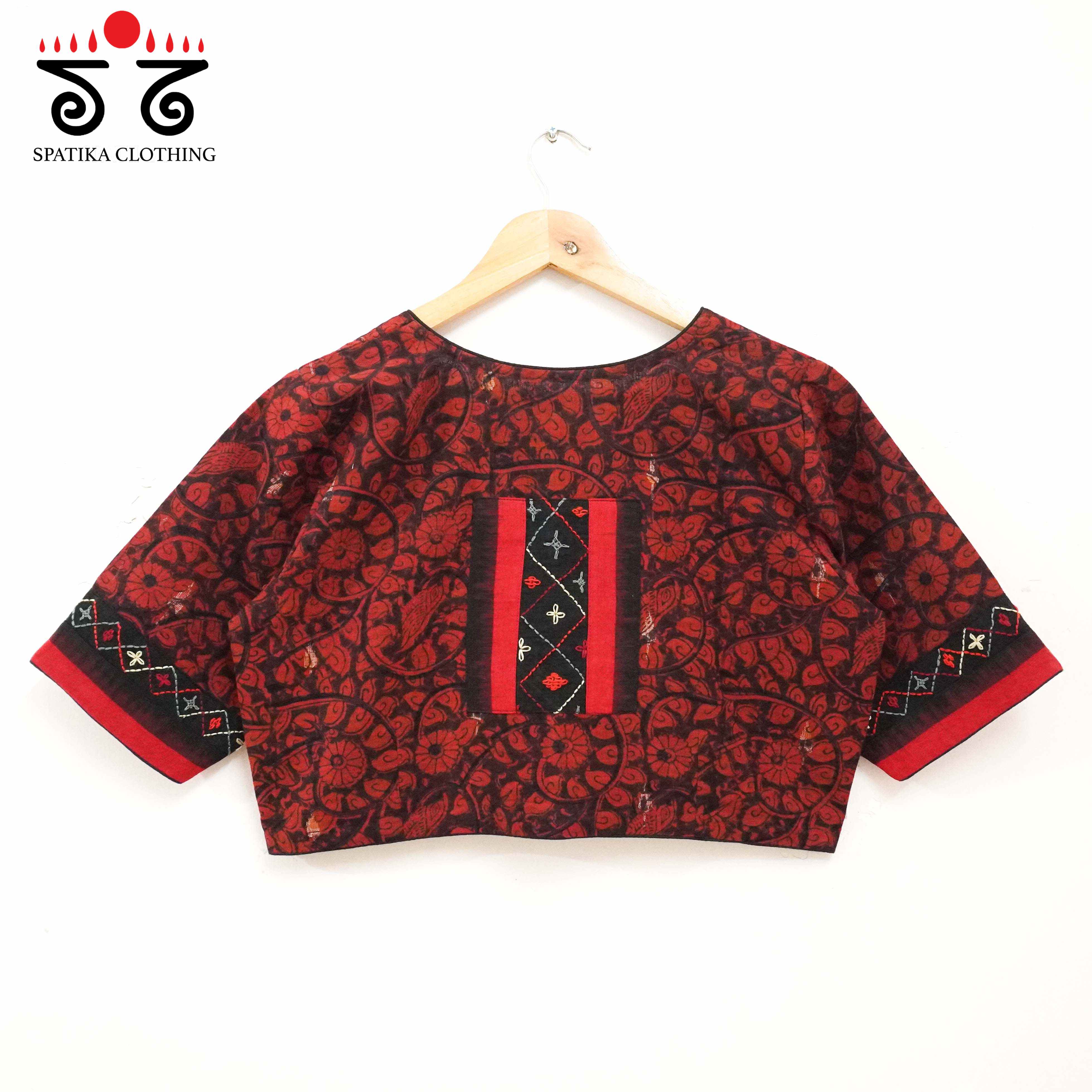 Pen Kalamkari - Red with Black Lambani Blouse