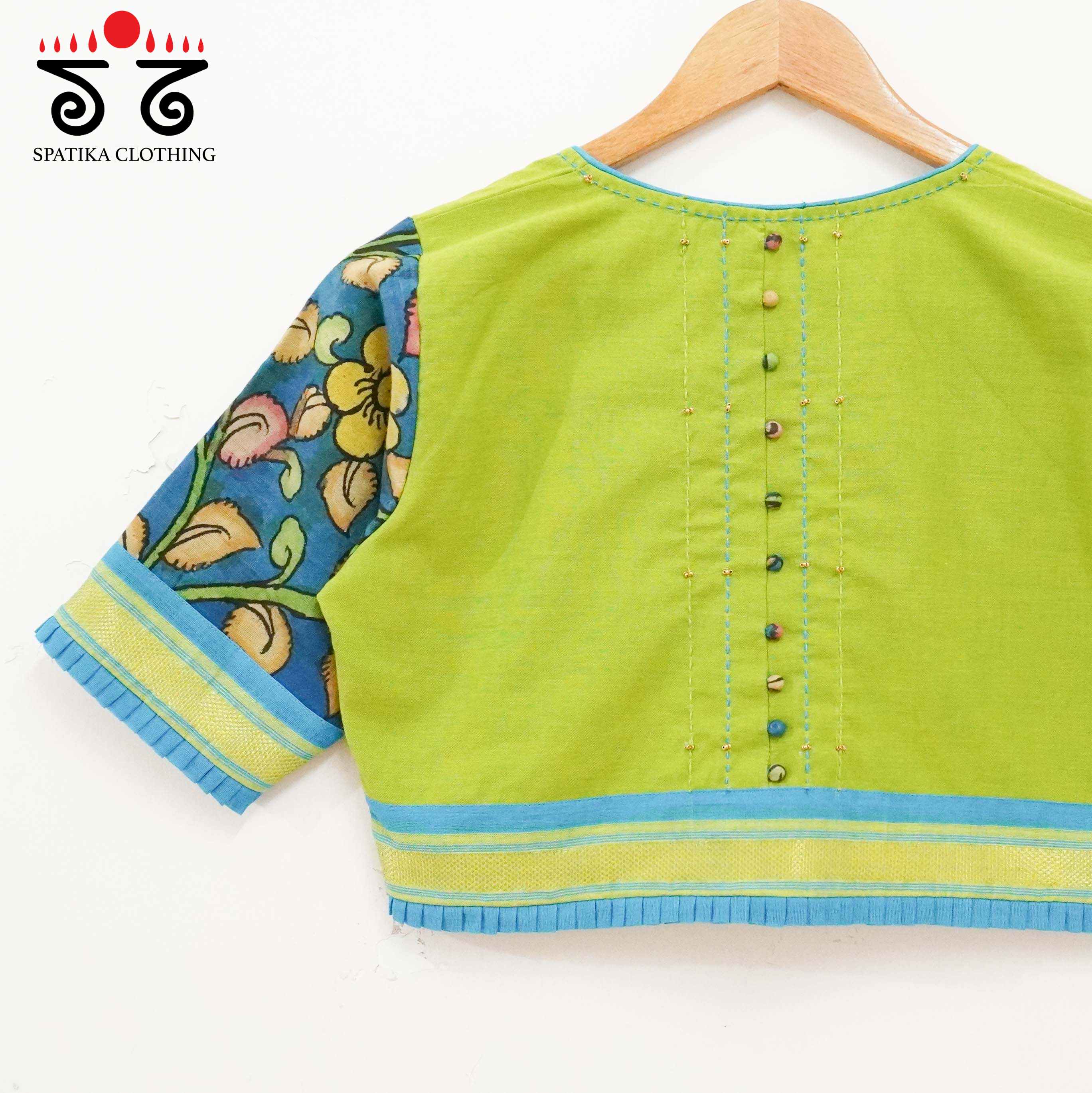 Pen Kalamkari - Green Handcrafted Blouse