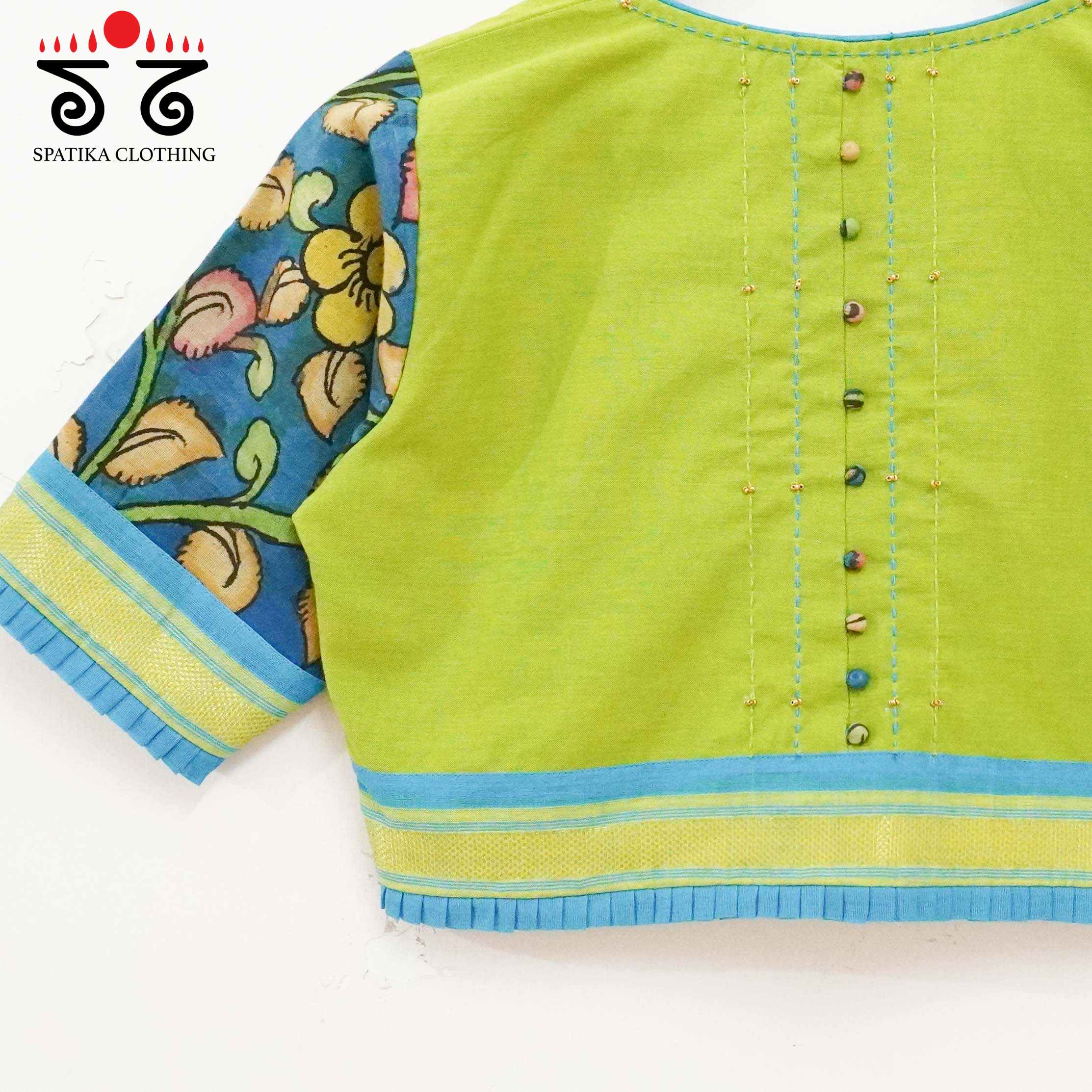 Pen Kalamkari - Green Handcrafted Blouse