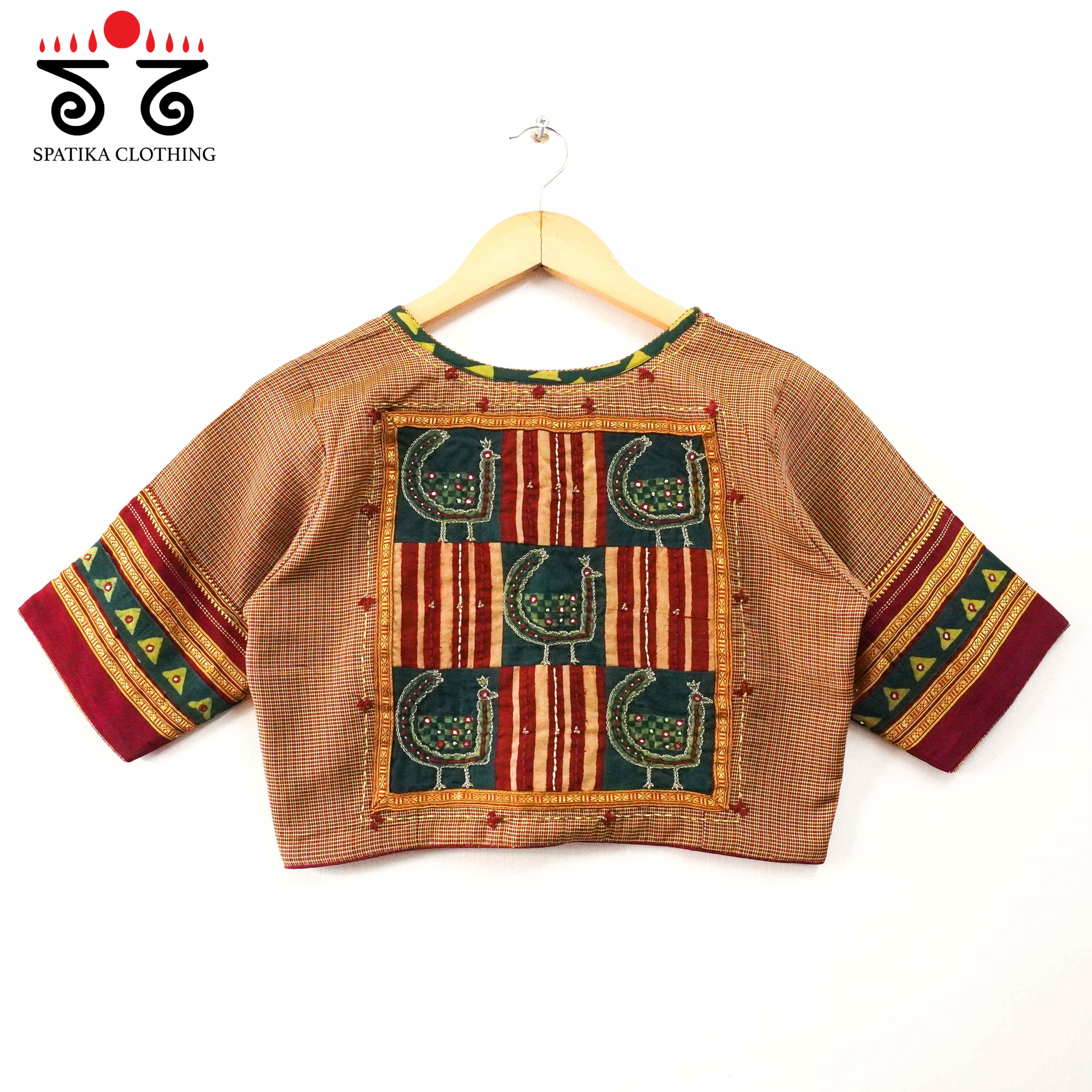Maroon Morni-Ajrak Patchwork Blouse