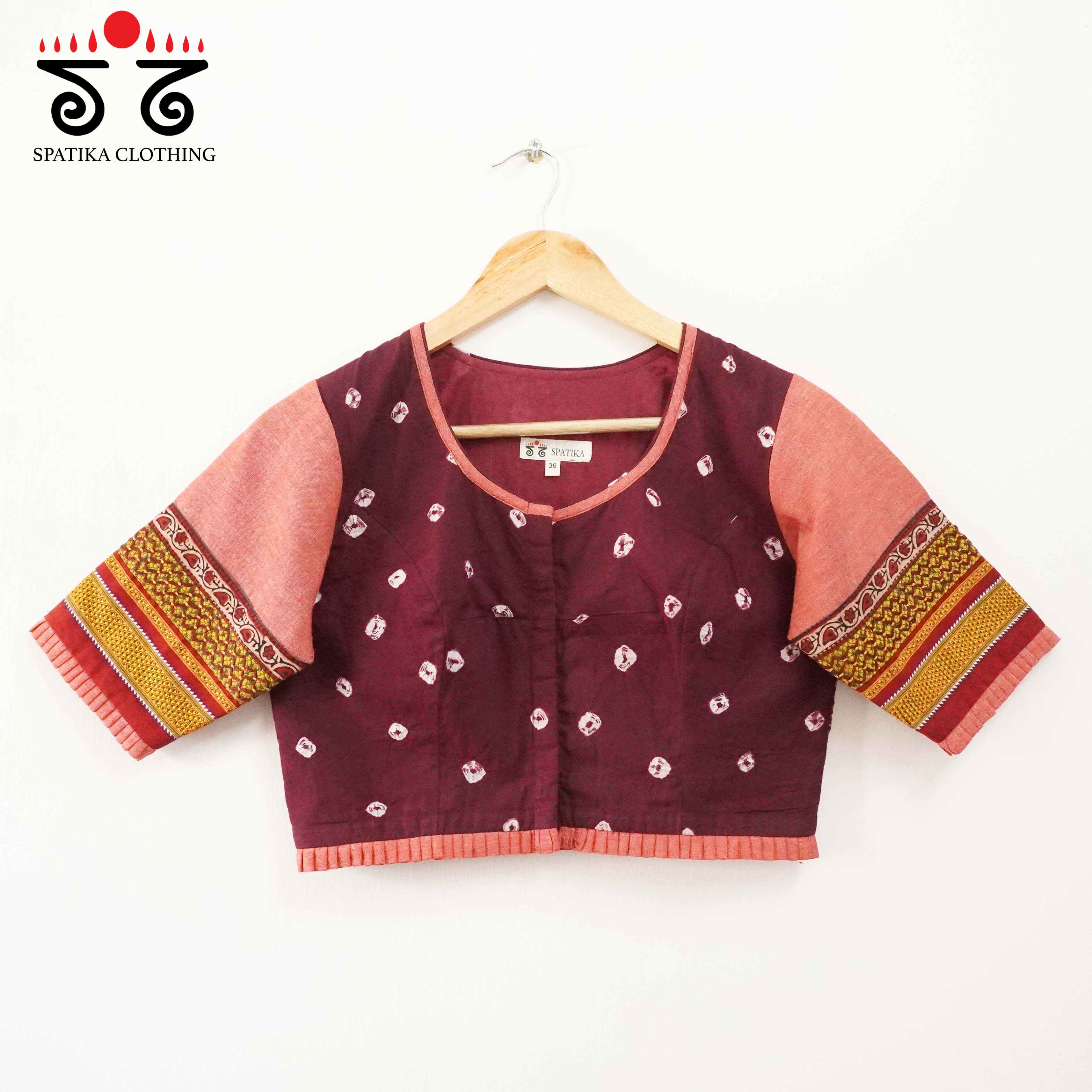 Pink & Brown Bandhini-Khun Handcrafted Blouse