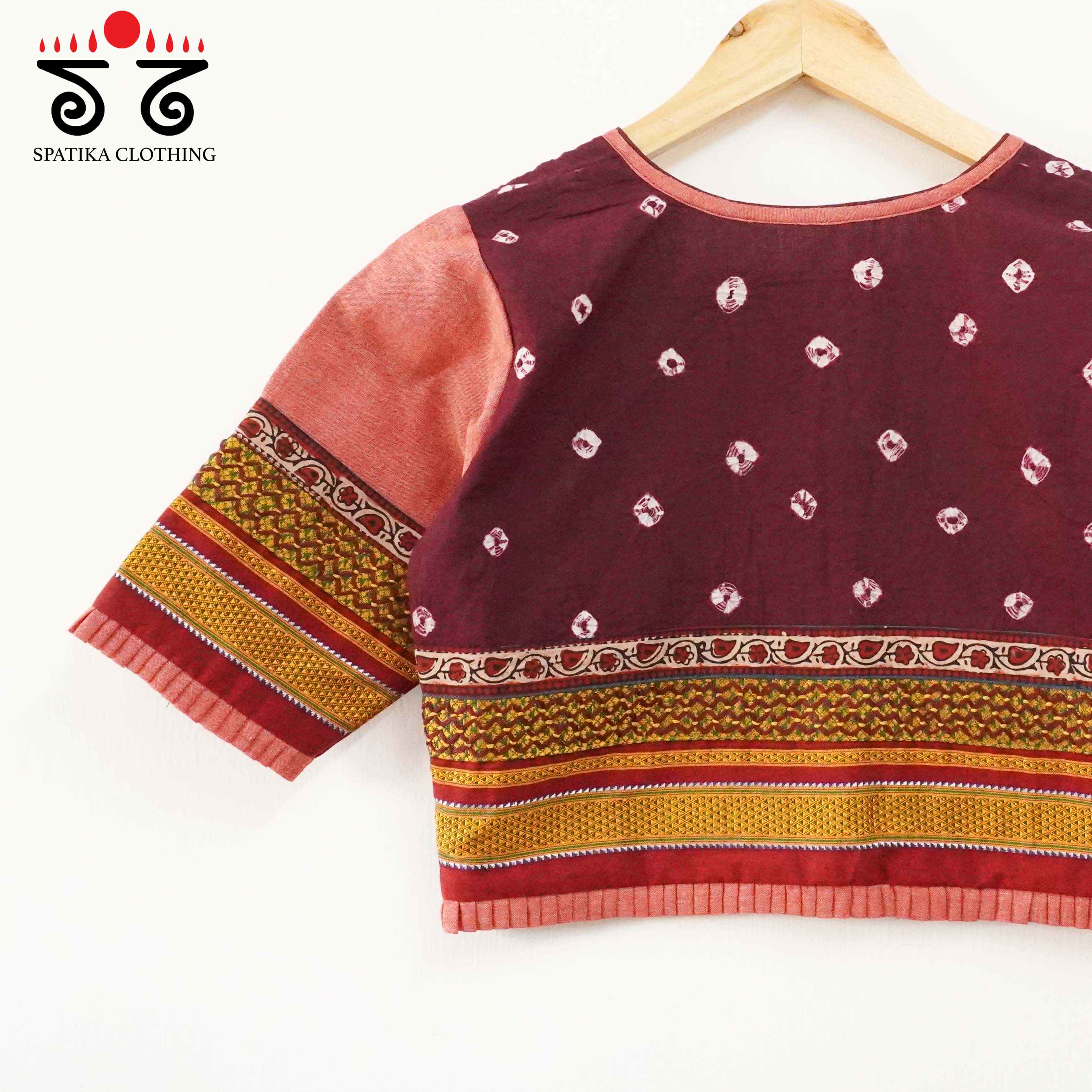 Pink & Brown Bandhini-Khun Handcrafted Blouse