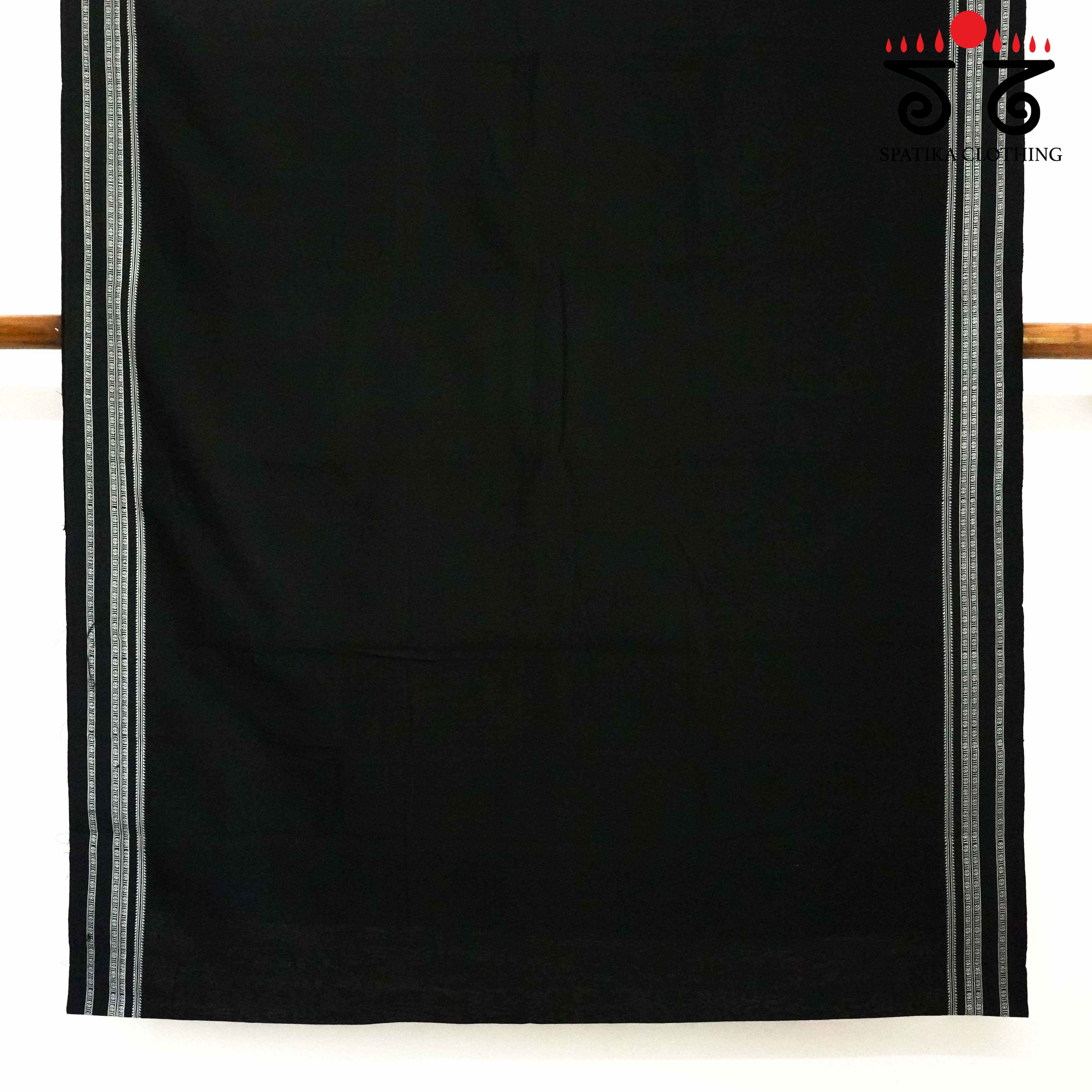 Black Ilkal Handwoven Cotton Saree - Kalamkari Blouse