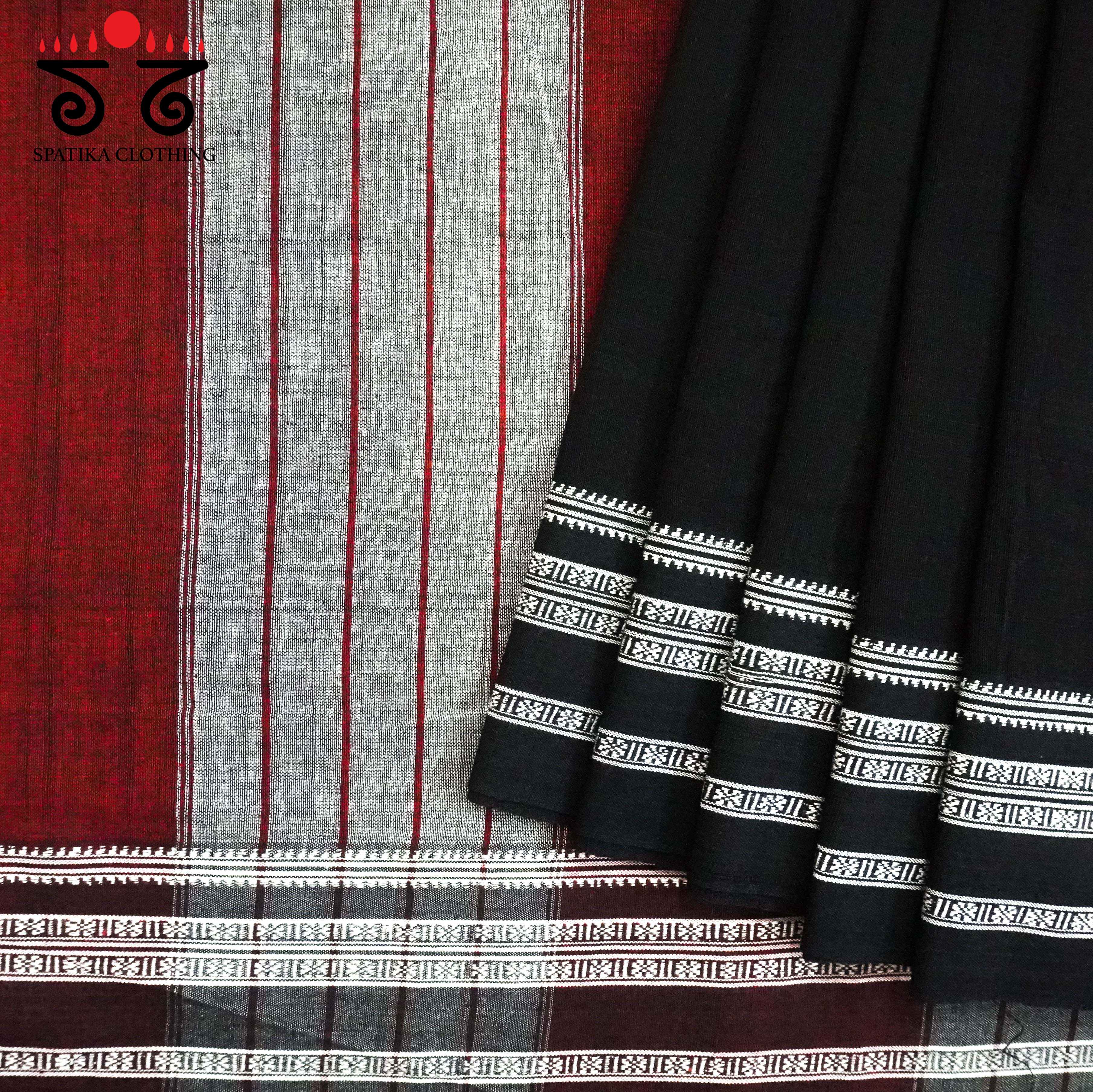 Black Ilkal Handwoven Cotton Saree - Kalamkari Blouse