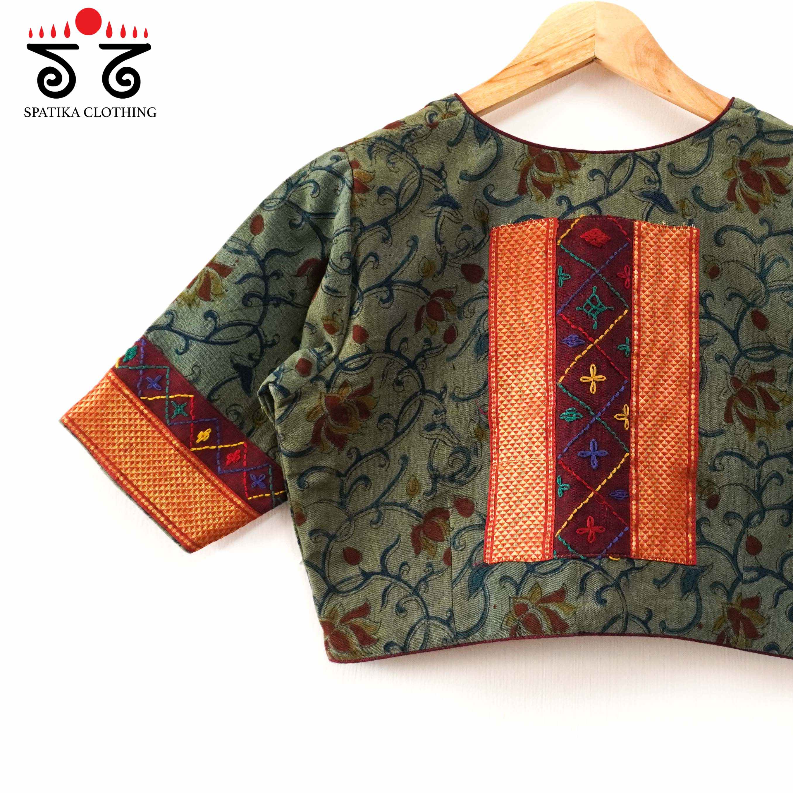 Green Kalamkari Block Printed - Lambani Blouse