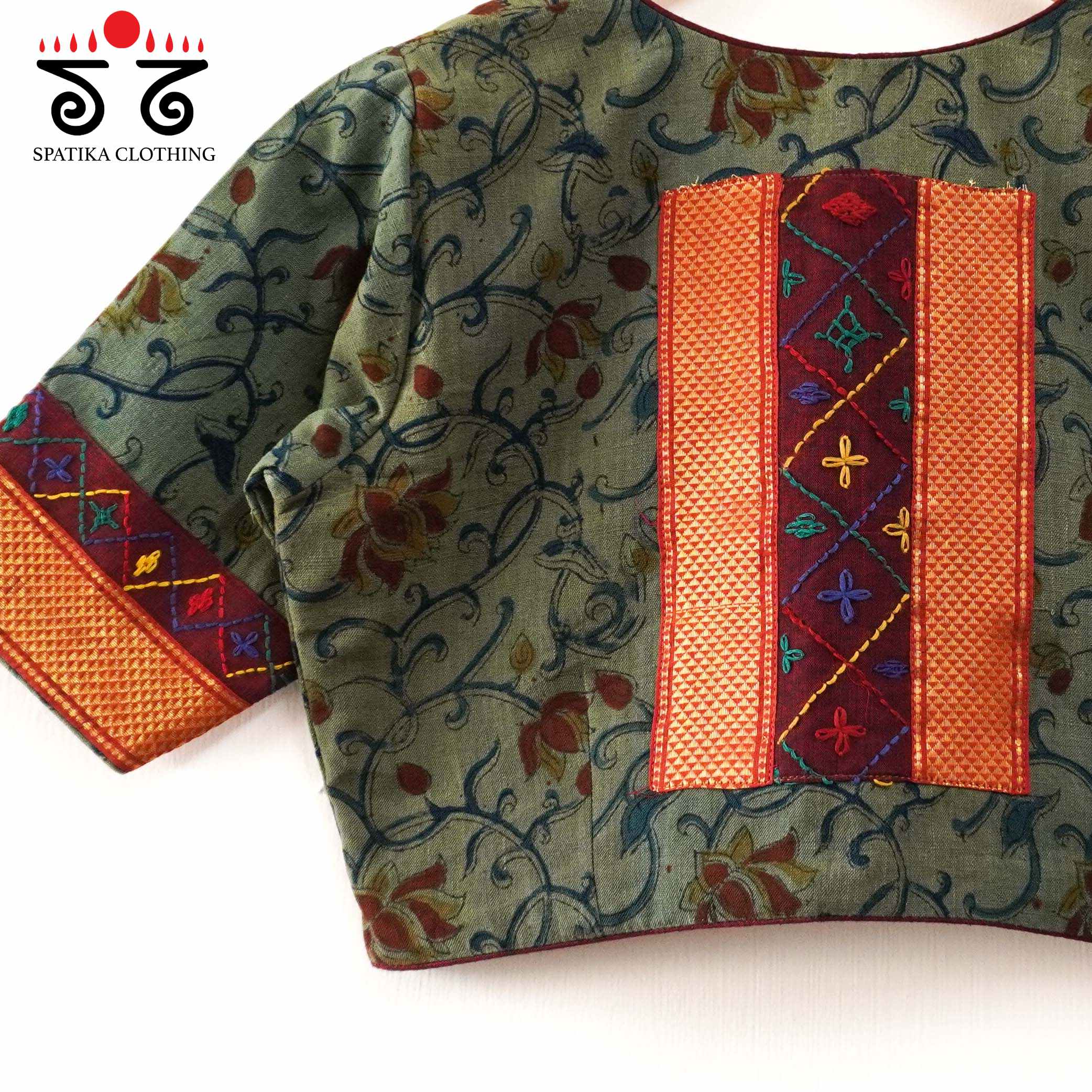 Green Kalamkari Block Printed - Lambani Blouse