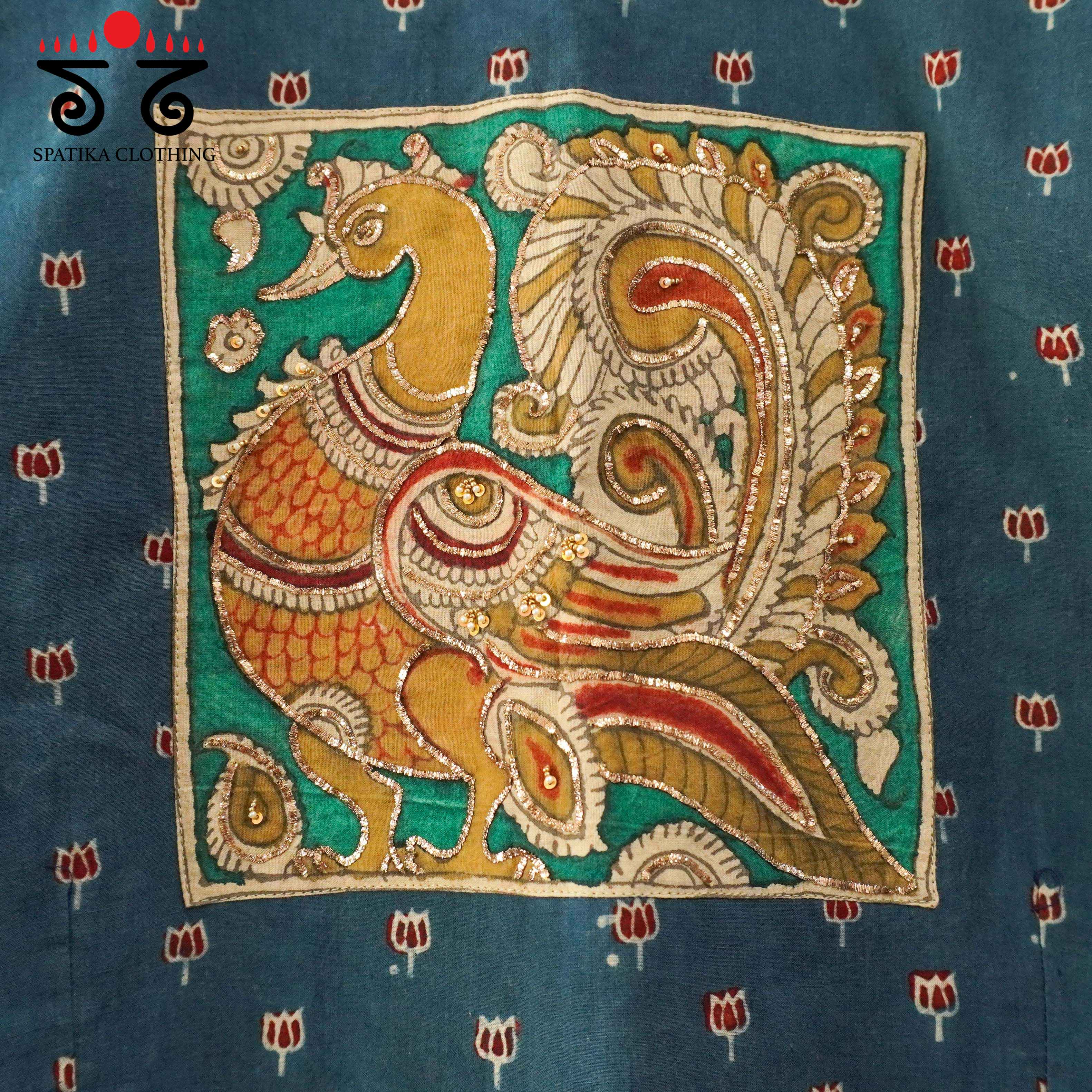 Blue Ajrak Pen Kalamkari - Handcrafted Blouse