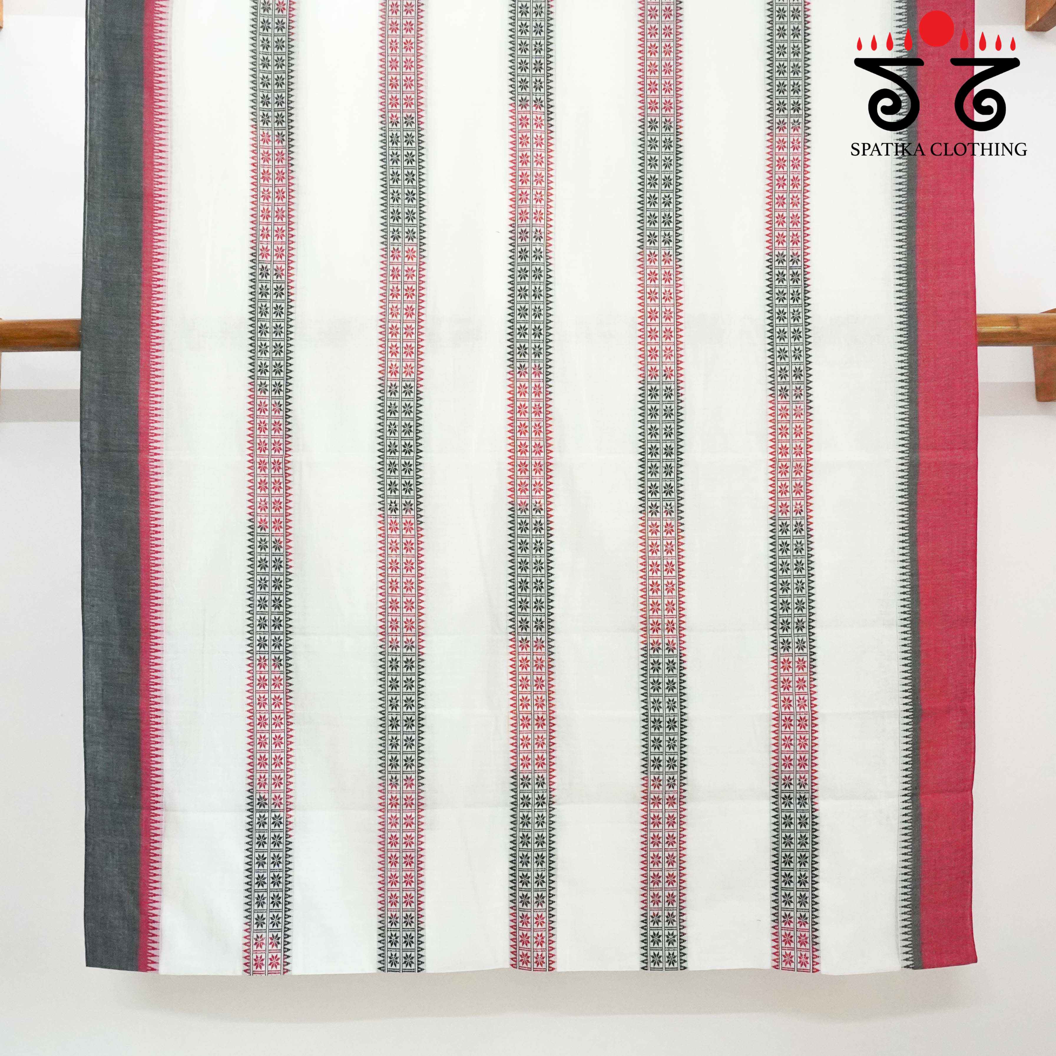 White Multi-colour Begampur Handwoven Cotton Saree New!