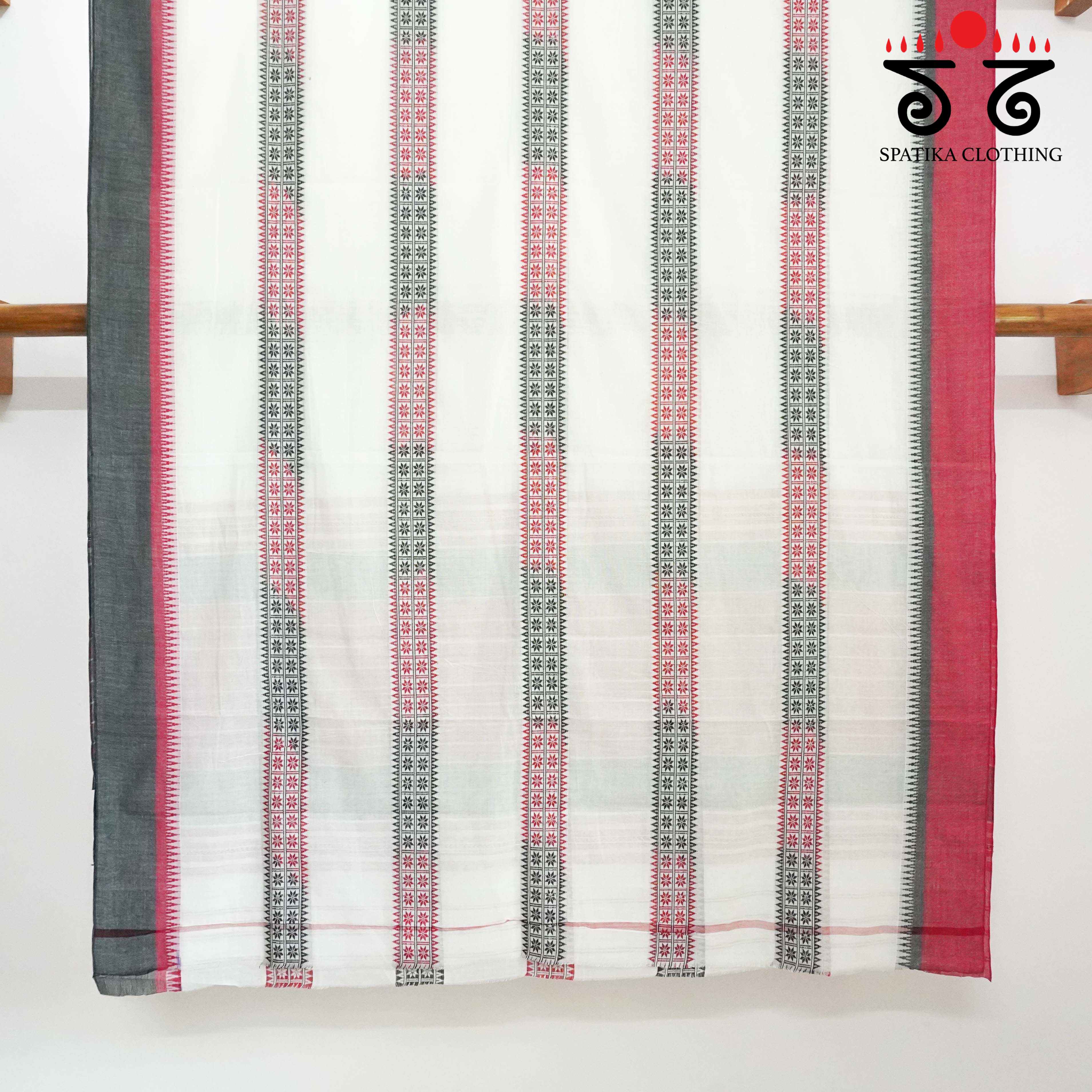 White Multi-colour Begampur Handwoven Cotton Saree New!