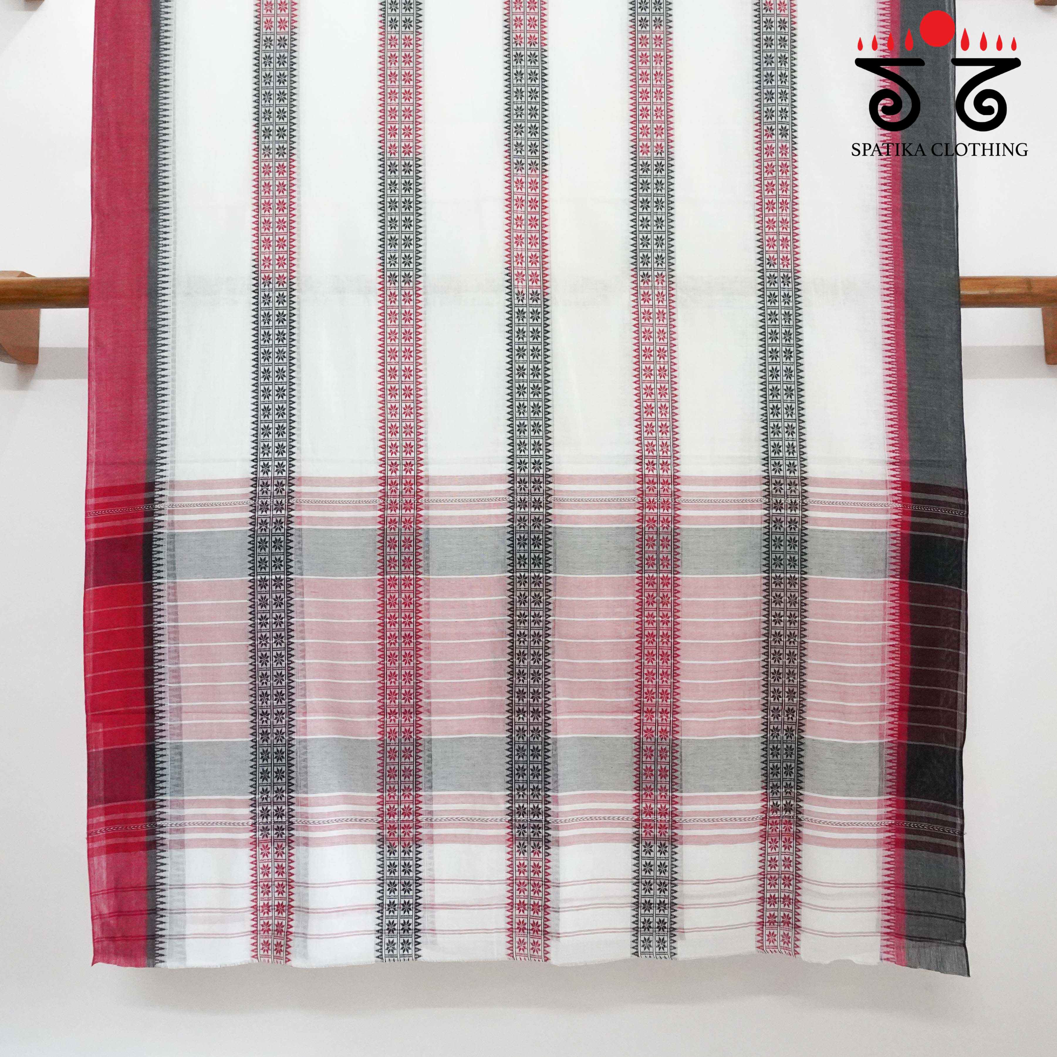 White Multi-colour Begampur Handwoven Cotton Saree New!