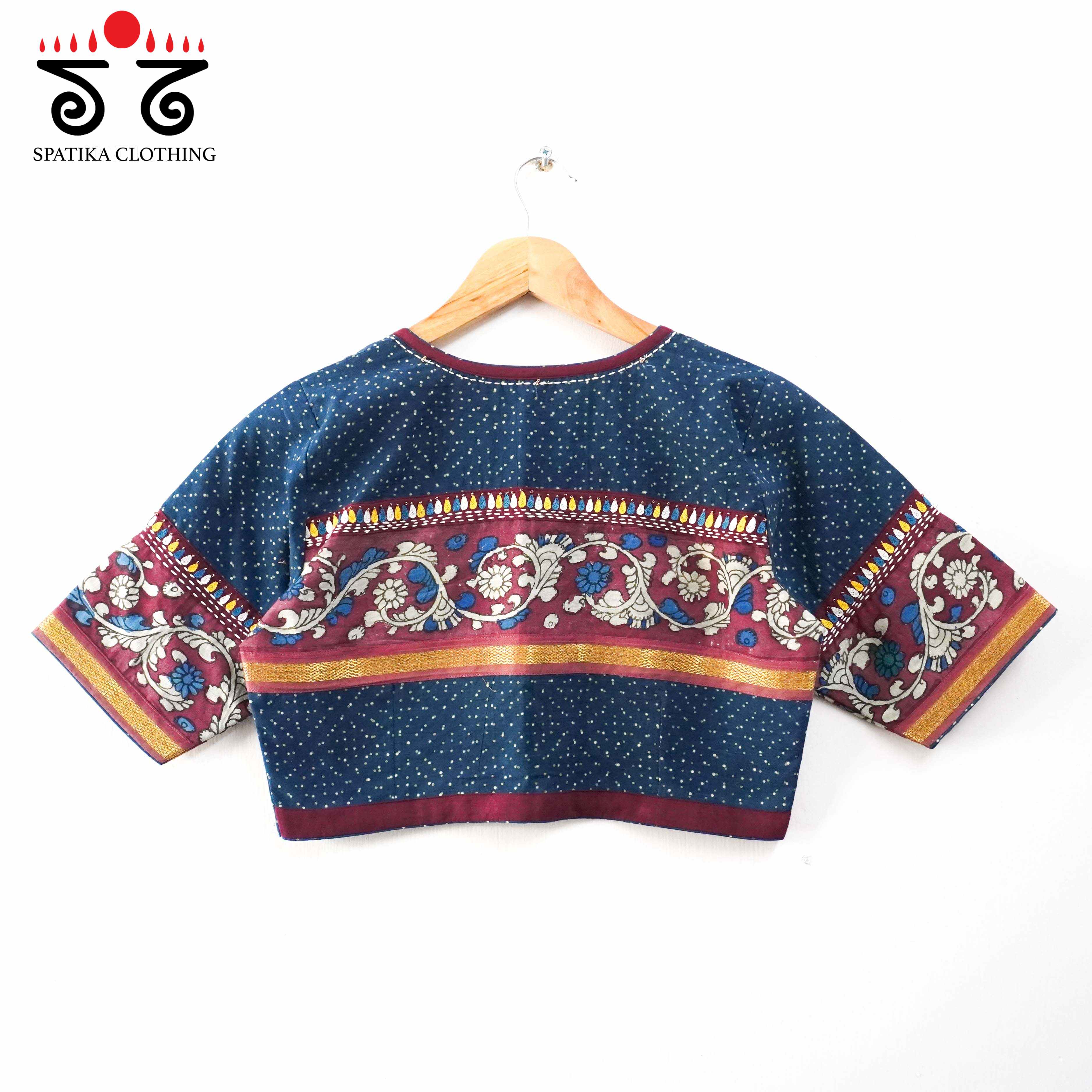 Ajrak Pen Kalamkari - Blue Handcrafted Blouse