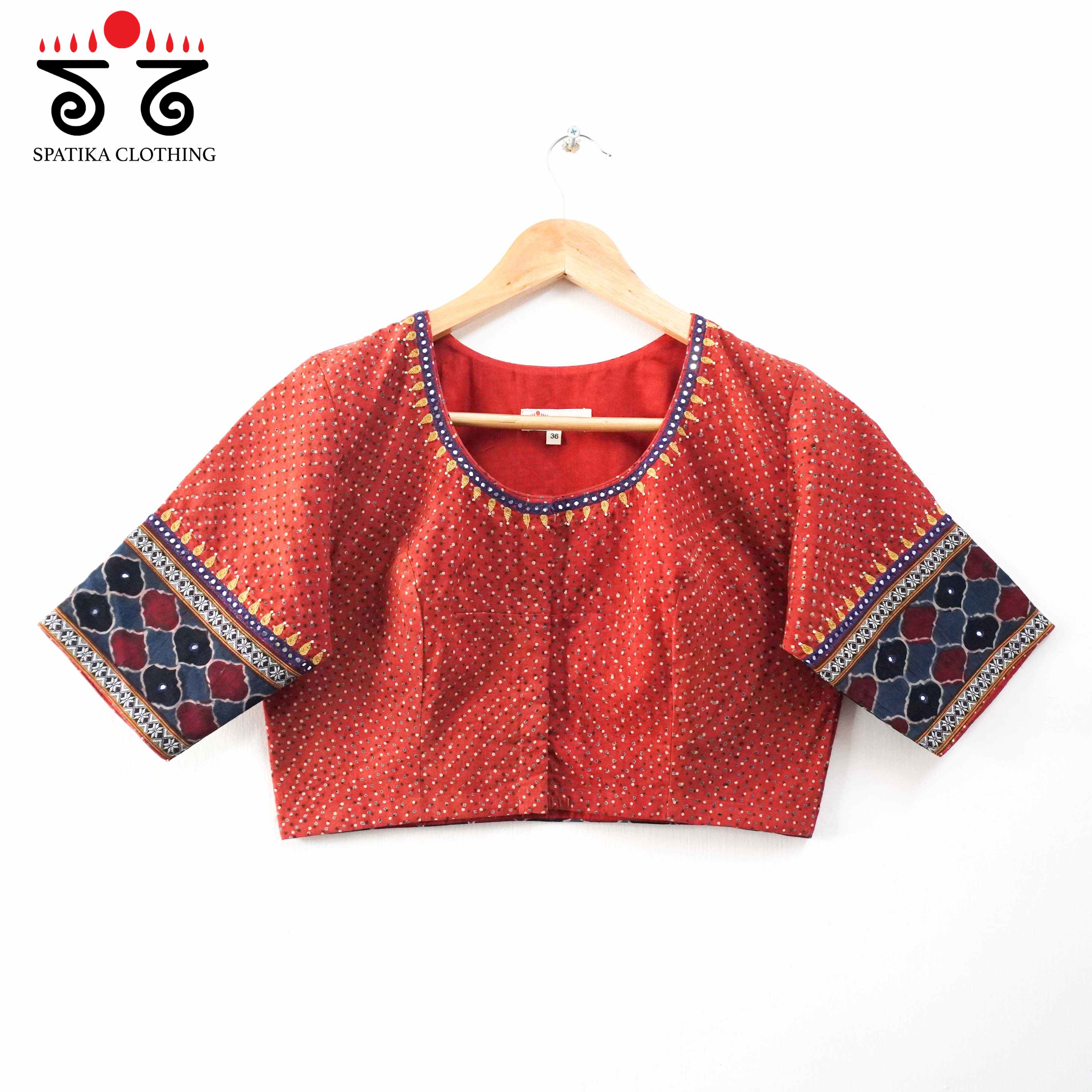 Brick & Blue Ajrak Hand embroidered Blouse