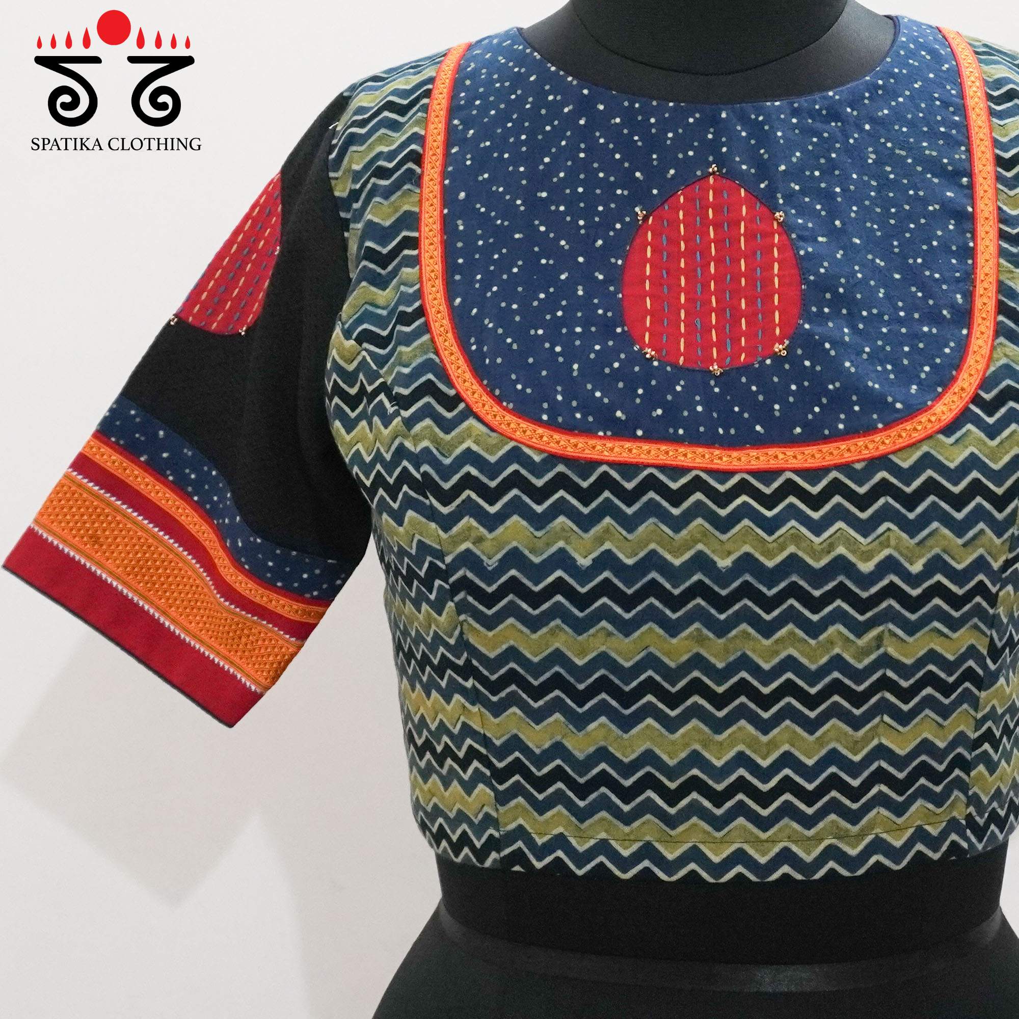 Blue Ajrak Patch Work Blouse New!