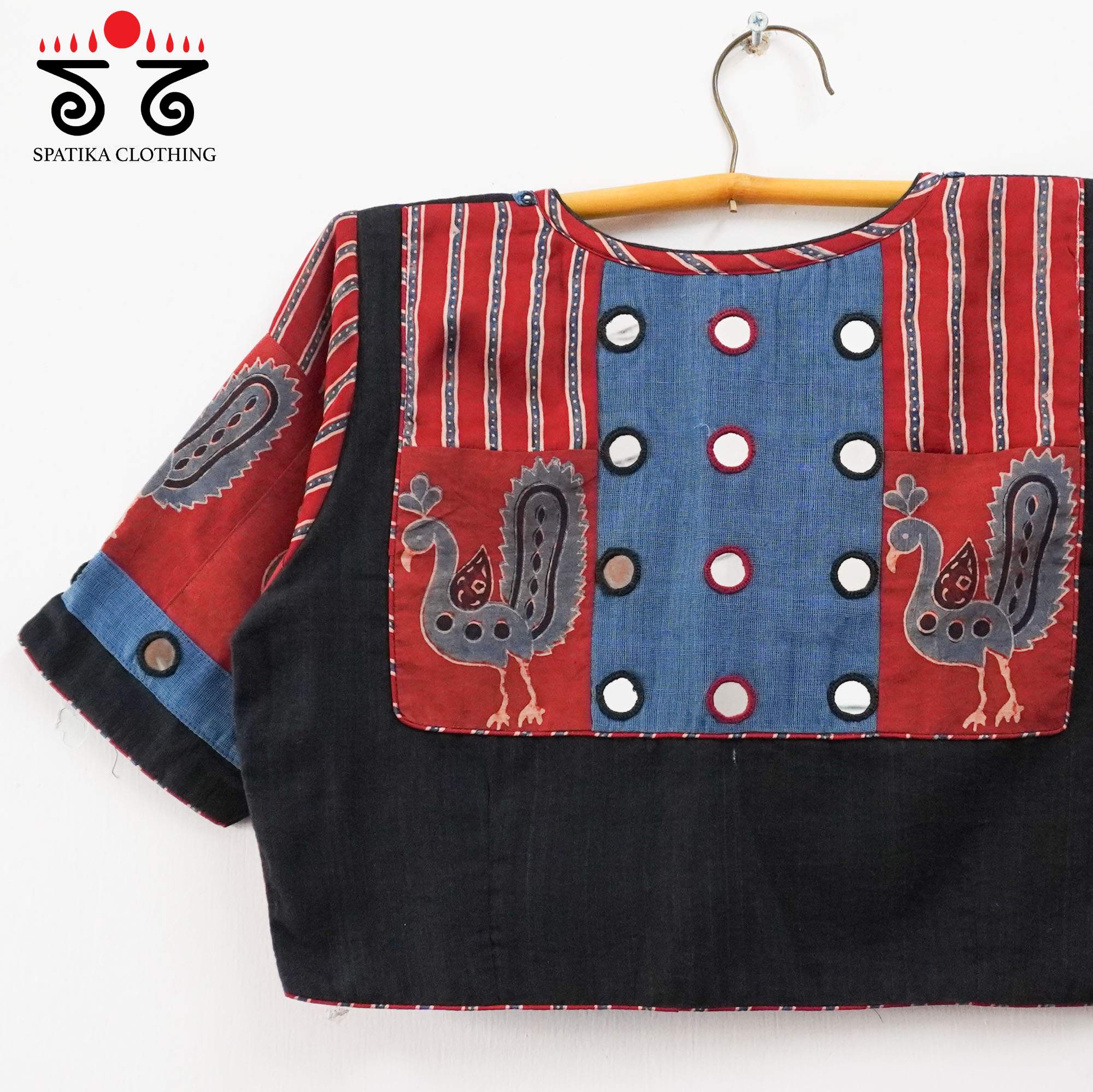 The Morni - Black, Blue & Red Mirror work Blouse