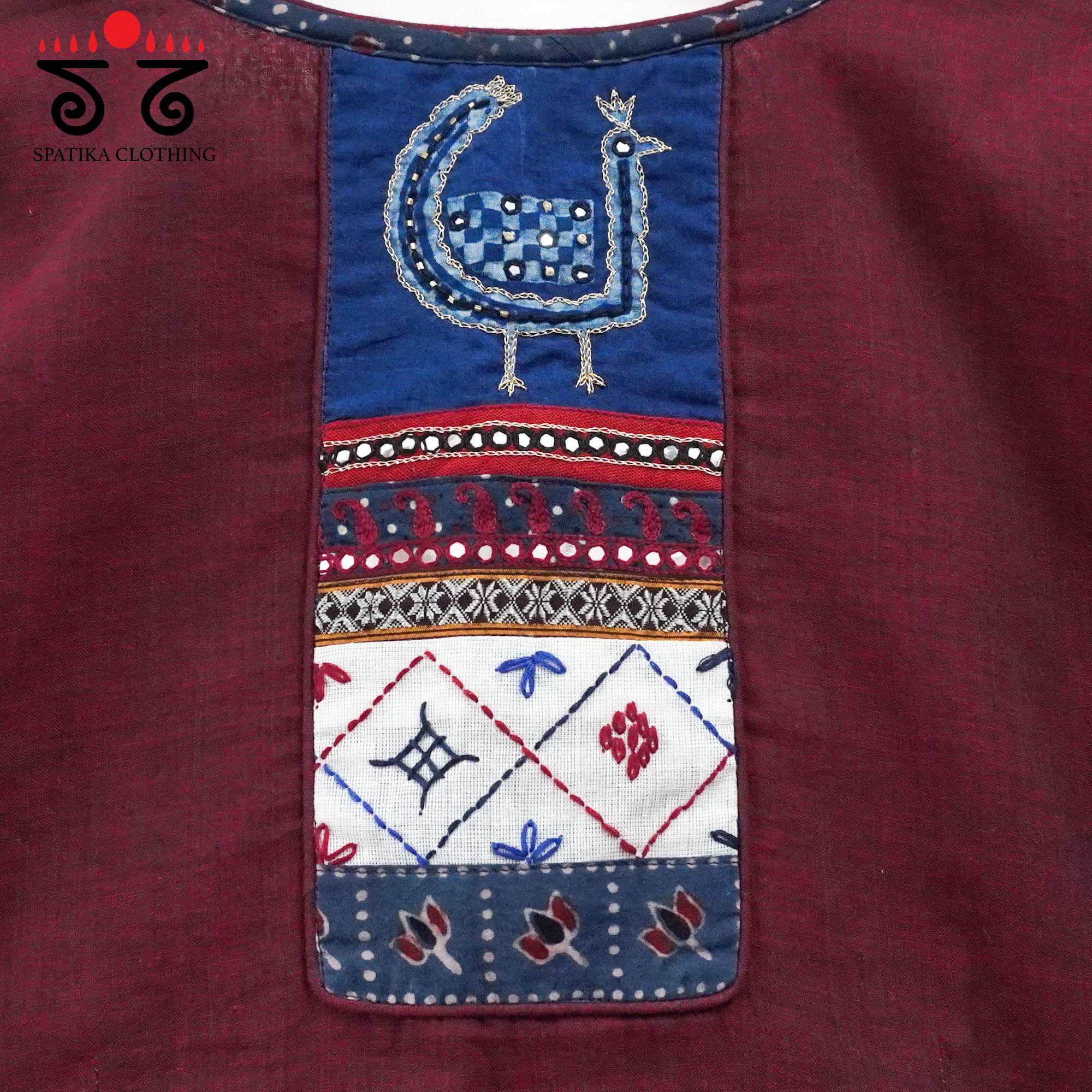 The Morni Maroon Patchwork Blouse