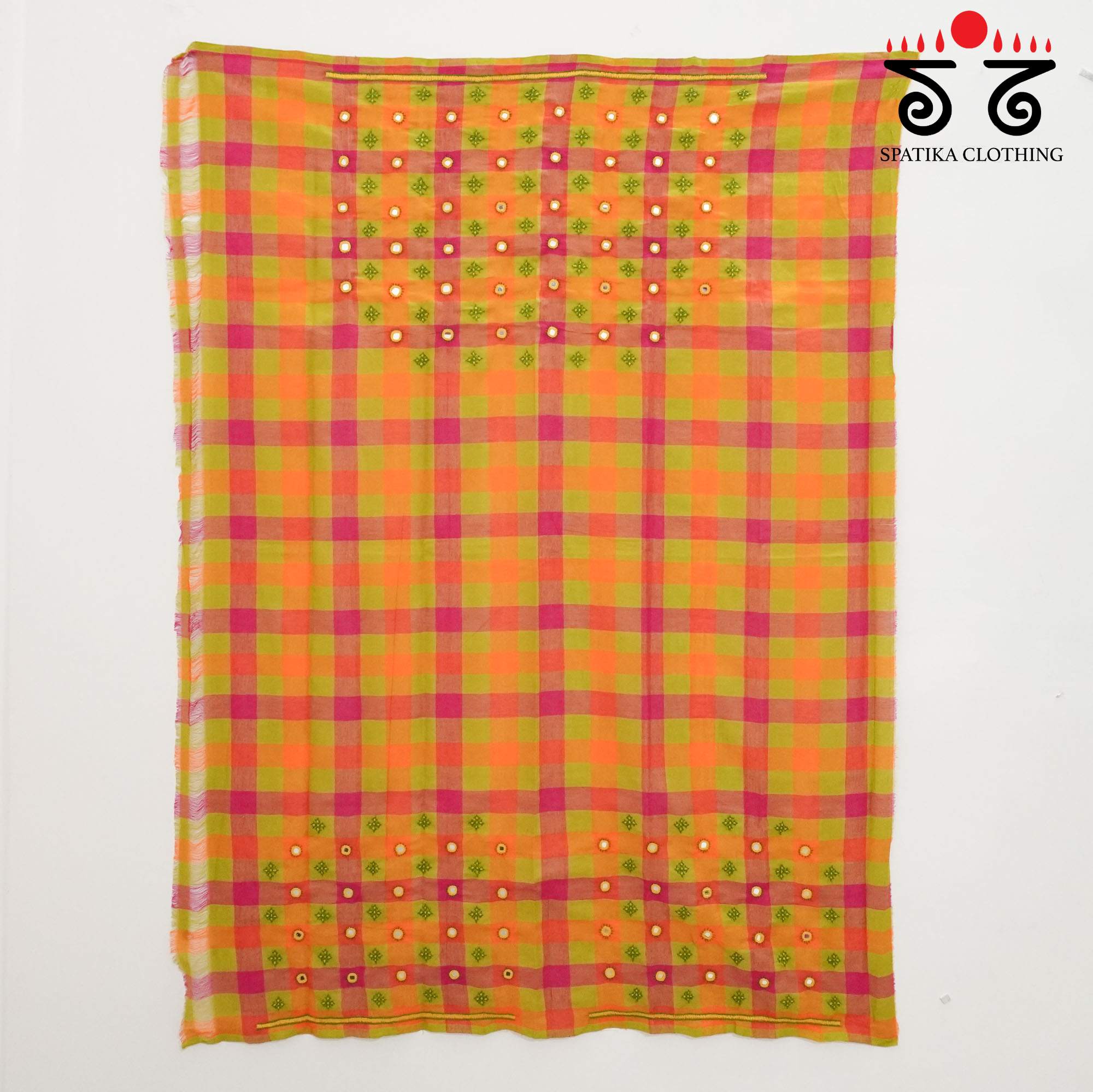 Hand Embroidered Checkered Blouse Fabric